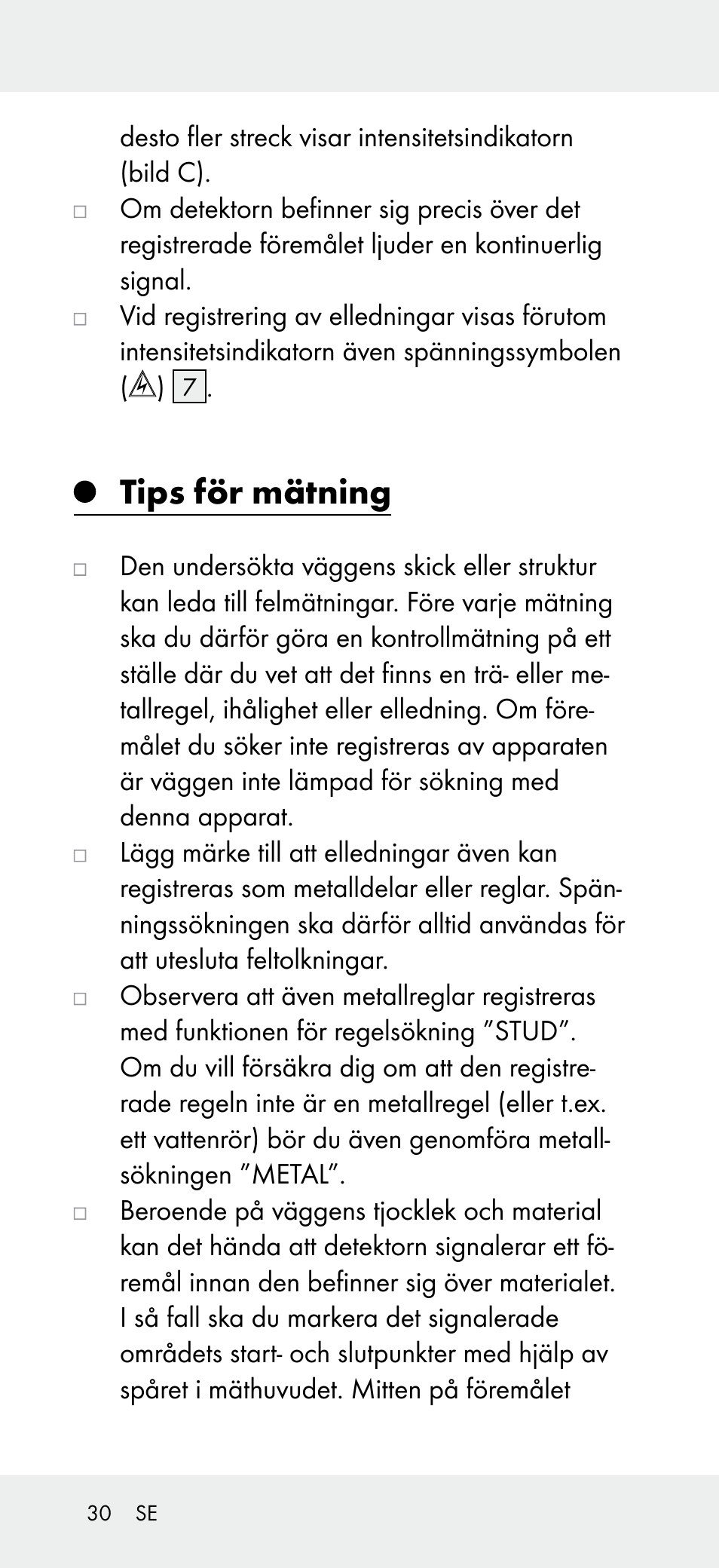 Tips för mätning | Powerfix Z31697B User Manual | Page 30 / 72