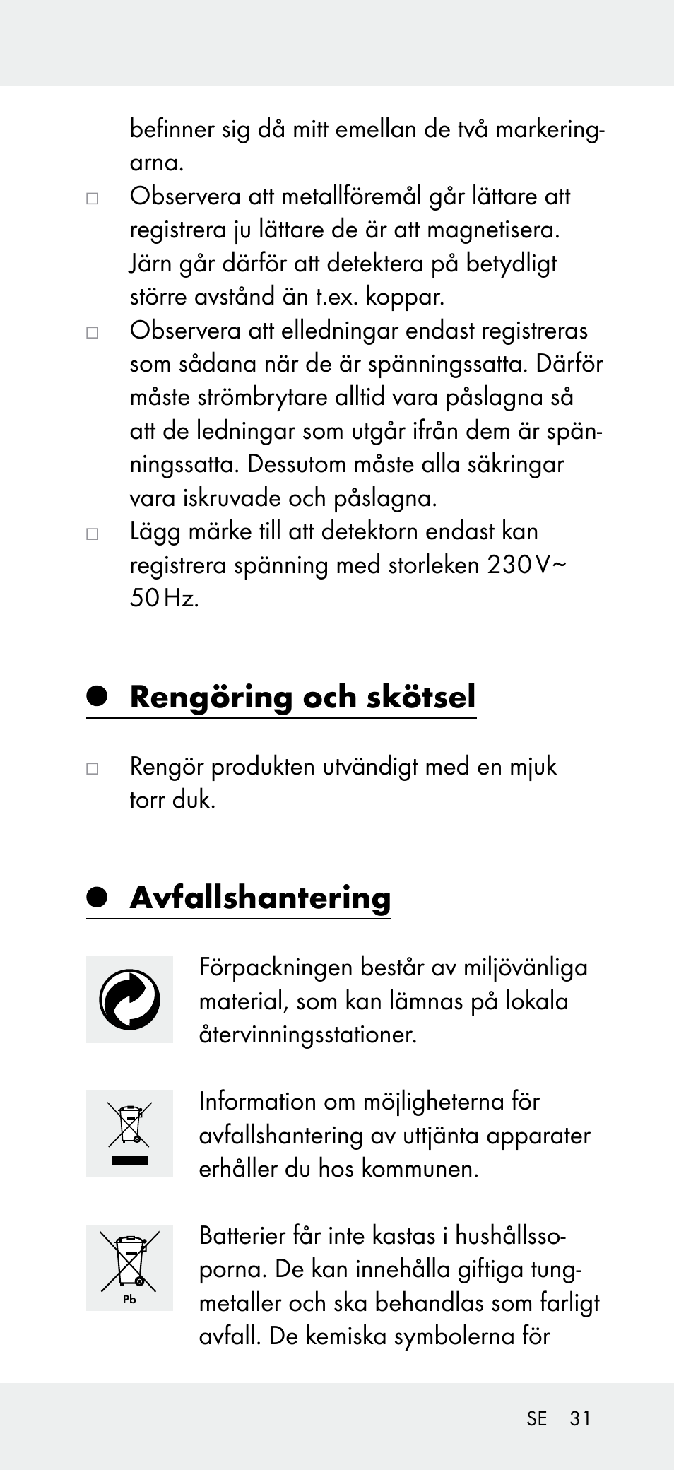 Rengöring och skötsel, Avfallshantering | Powerfix Z31697B User Manual | Page 31 / 72