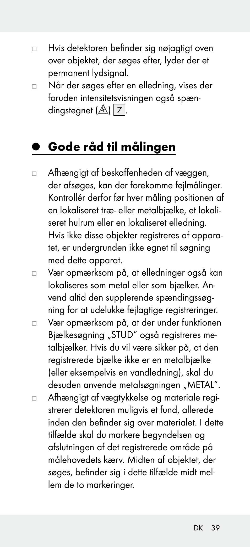 Gode råd til målingen | Powerfix Z31697B User Manual | Page 39 / 72