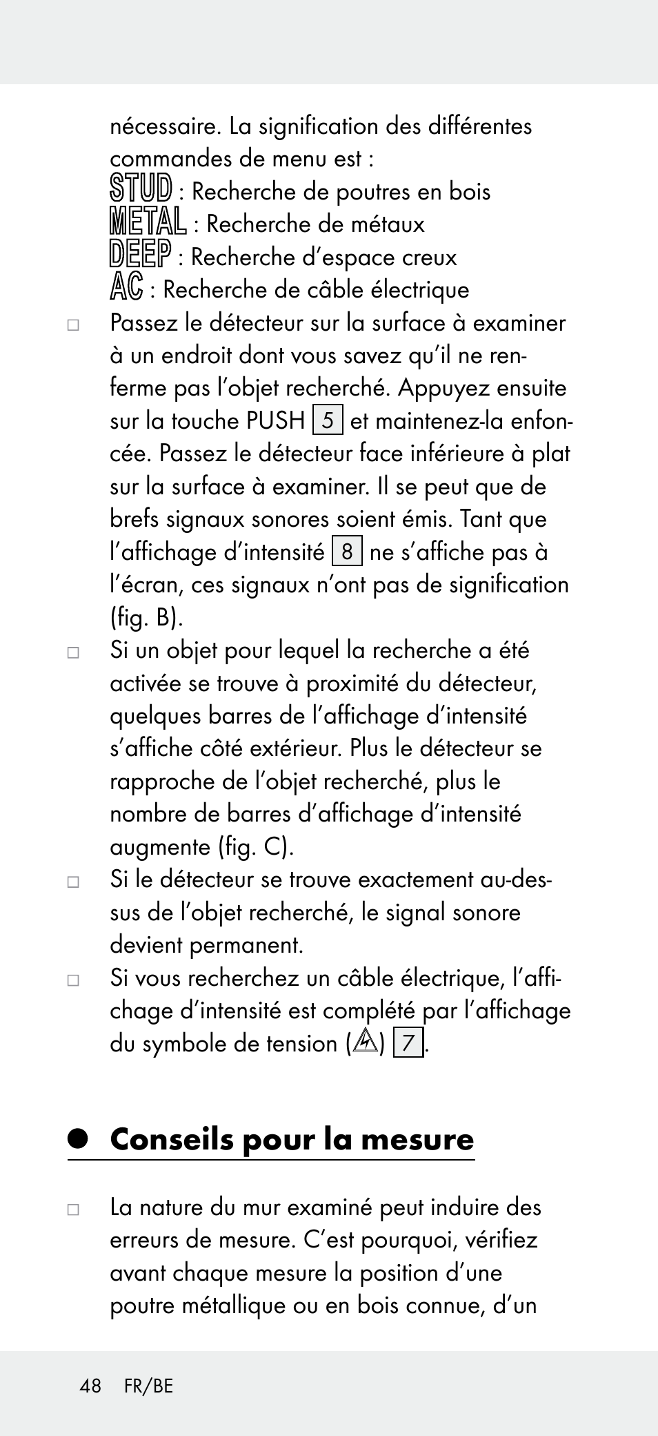 Conseils pour la mesure | Powerfix Z31697B User Manual | Page 48 / 72