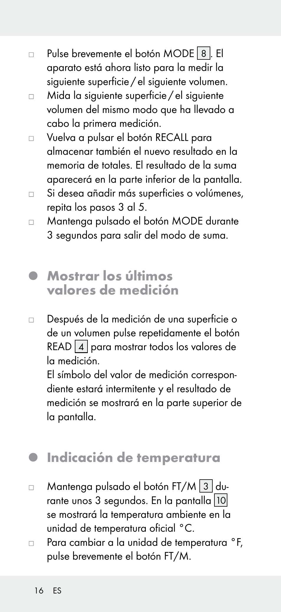 Mostrar los últimos valores de medición, Indicación de temperatura | Powerfix Z31697A User Manual | Page 16 / 78