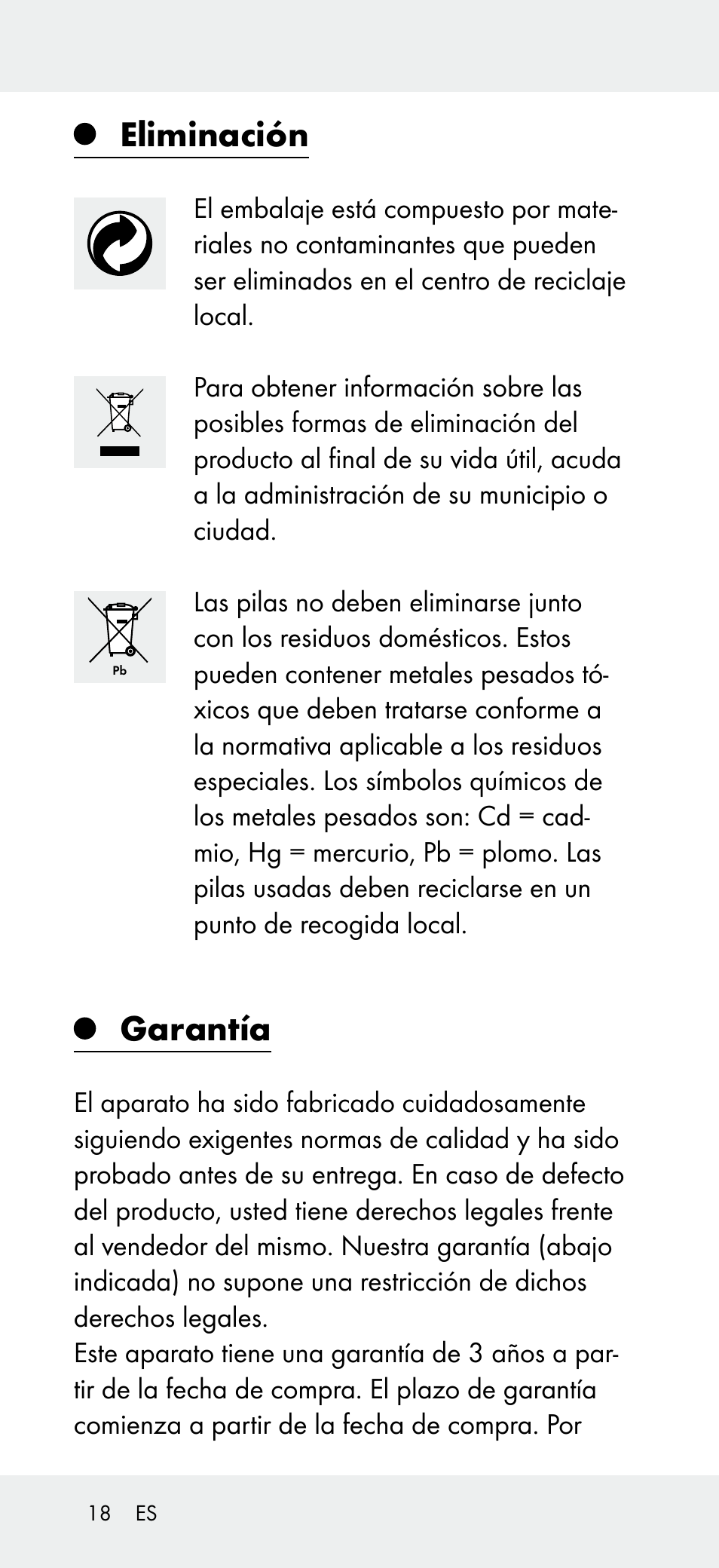 Eliminación, Garantía | Powerfix Z31697A User Manual | Page 18 / 78