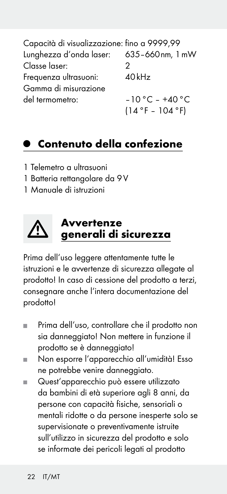 Contenuto della confezione, Avvertenze generali di sicurezza | Powerfix Z31697A User Manual | Page 22 / 78