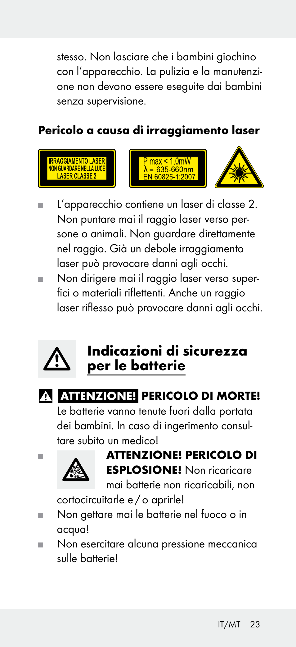 Indicazioni di sicurezza per le batterie | Powerfix Z31697A User Manual | Page 23 / 78