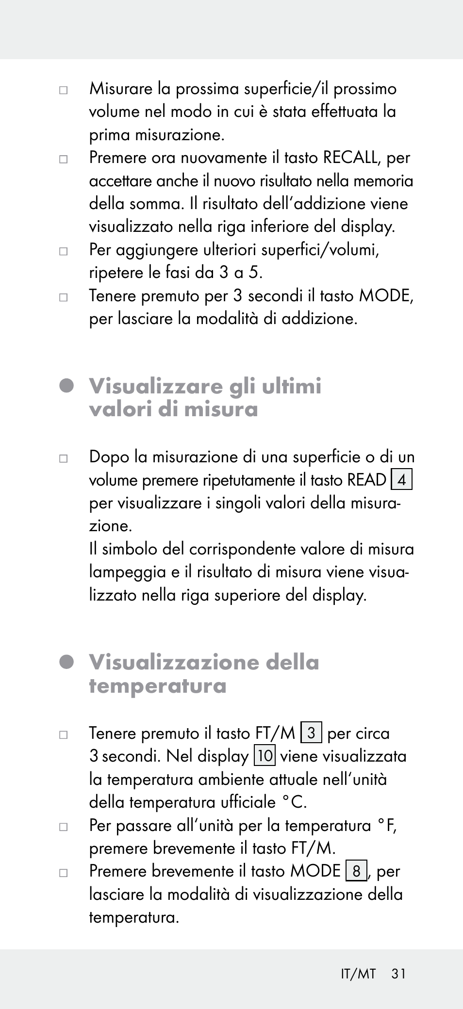 Visualizzare gli ultimi valori di misura, Visualizzazione della temperatura | Powerfix Z31697A User Manual | Page 31 / 78