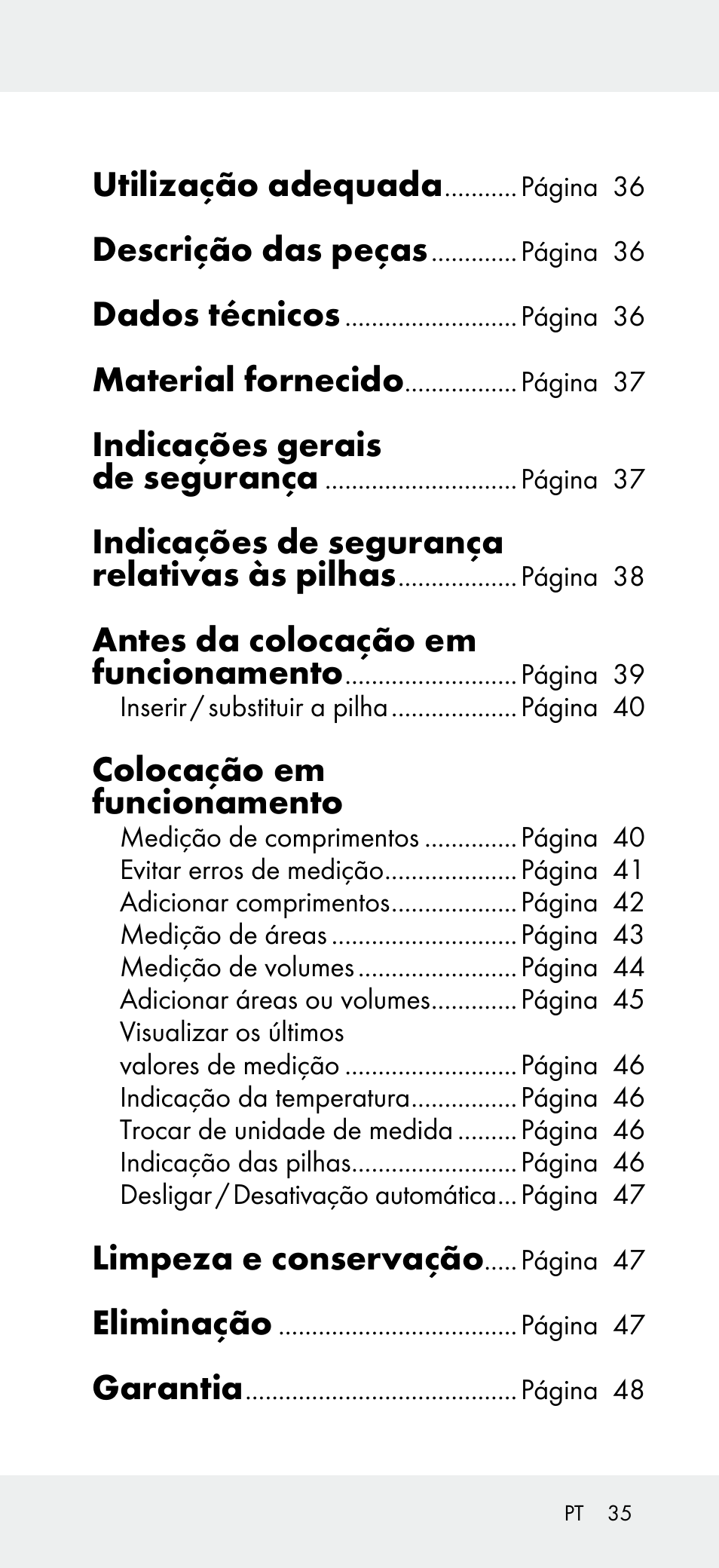 Utilização adequada, Descrição das peças, Dados técnicos | Material fornecido, Indicações gerais de segurança, Indicações de segurança relativas às pilhas, Antes da colocação em funcionamento, Colocação em funcionamento, Limpeza e conservação, Eliminação | Powerfix Z31697A User Manual | Page 35 / 78