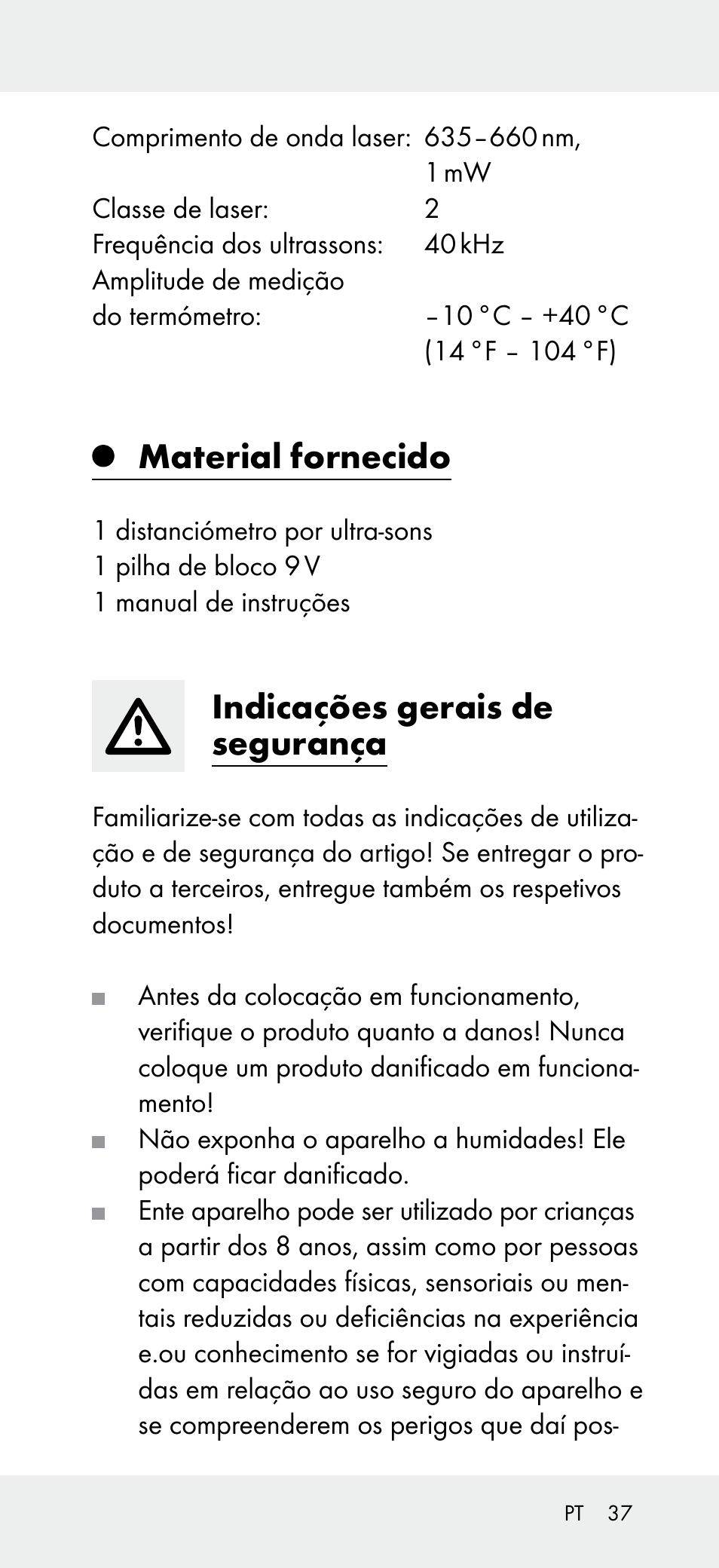 Material fornecido, Indicações gerais de segurança | Powerfix Z31697A User Manual | Page 37 / 78