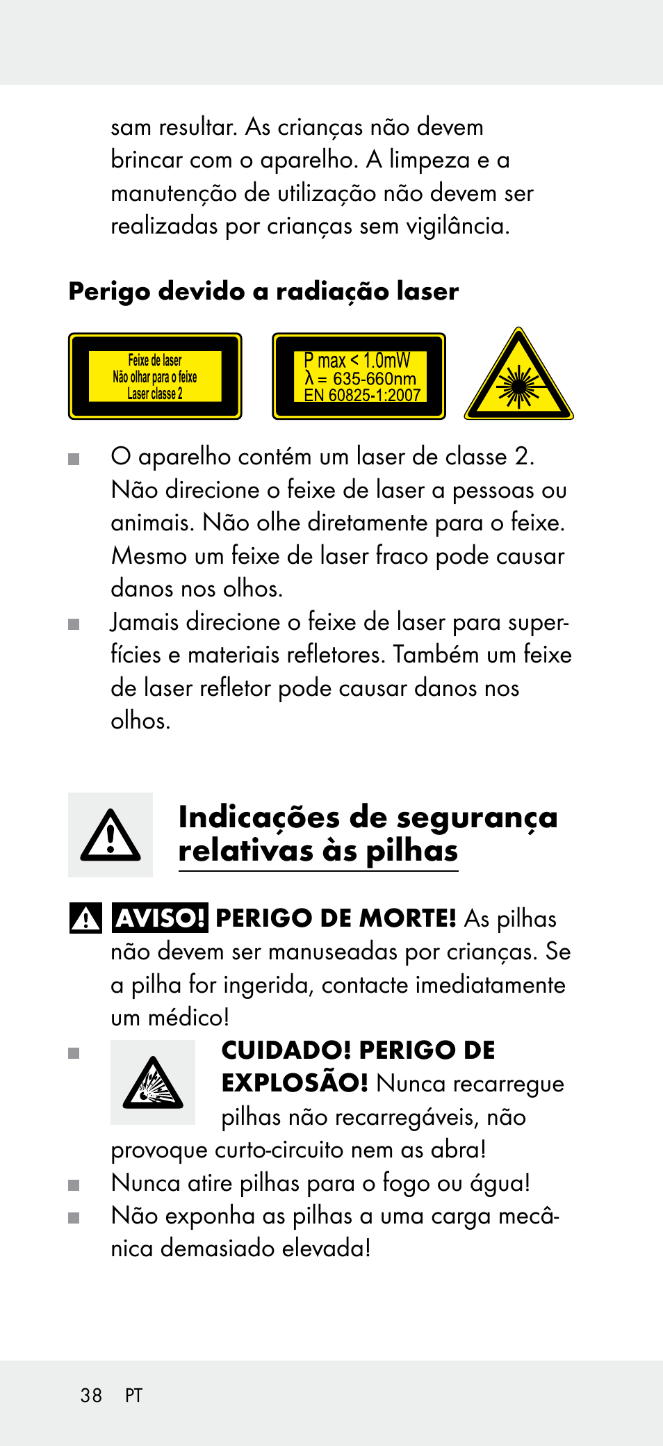 Indicações de segurança relativas às pilhas | Powerfix Z31697A User Manual | Page 38 / 78