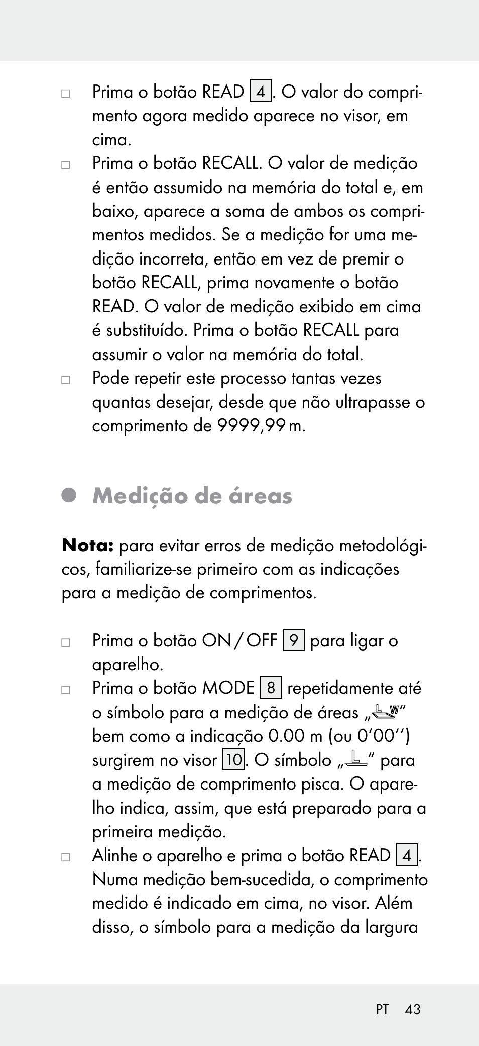 Medição de áreas | Powerfix Z31697A User Manual | Page 43 / 78