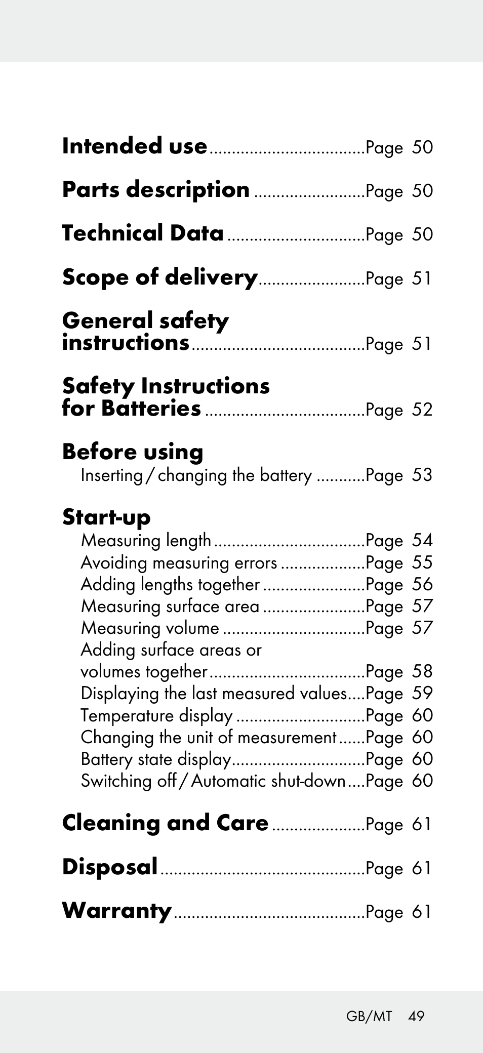 Intended use, Parts description, Technical data | Scope of delivery, General safety instructions, Safety instructions for batteries, Before using, Start-up, Cleaning and care, Disposal | Powerfix Z31697A User Manual | Page 49 / 78