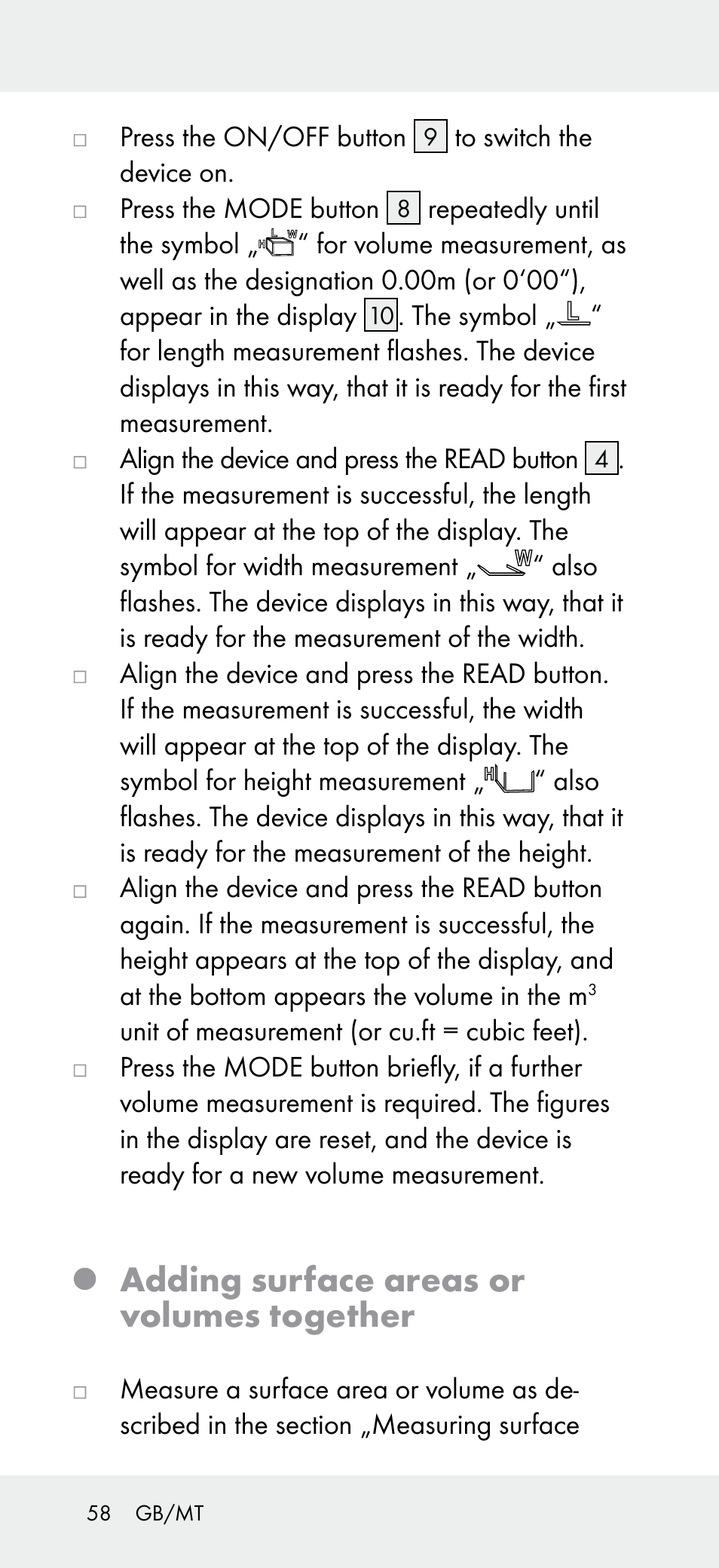 Adding surface areas or volumes together | Powerfix Z31697A User Manual | Page 58 / 78