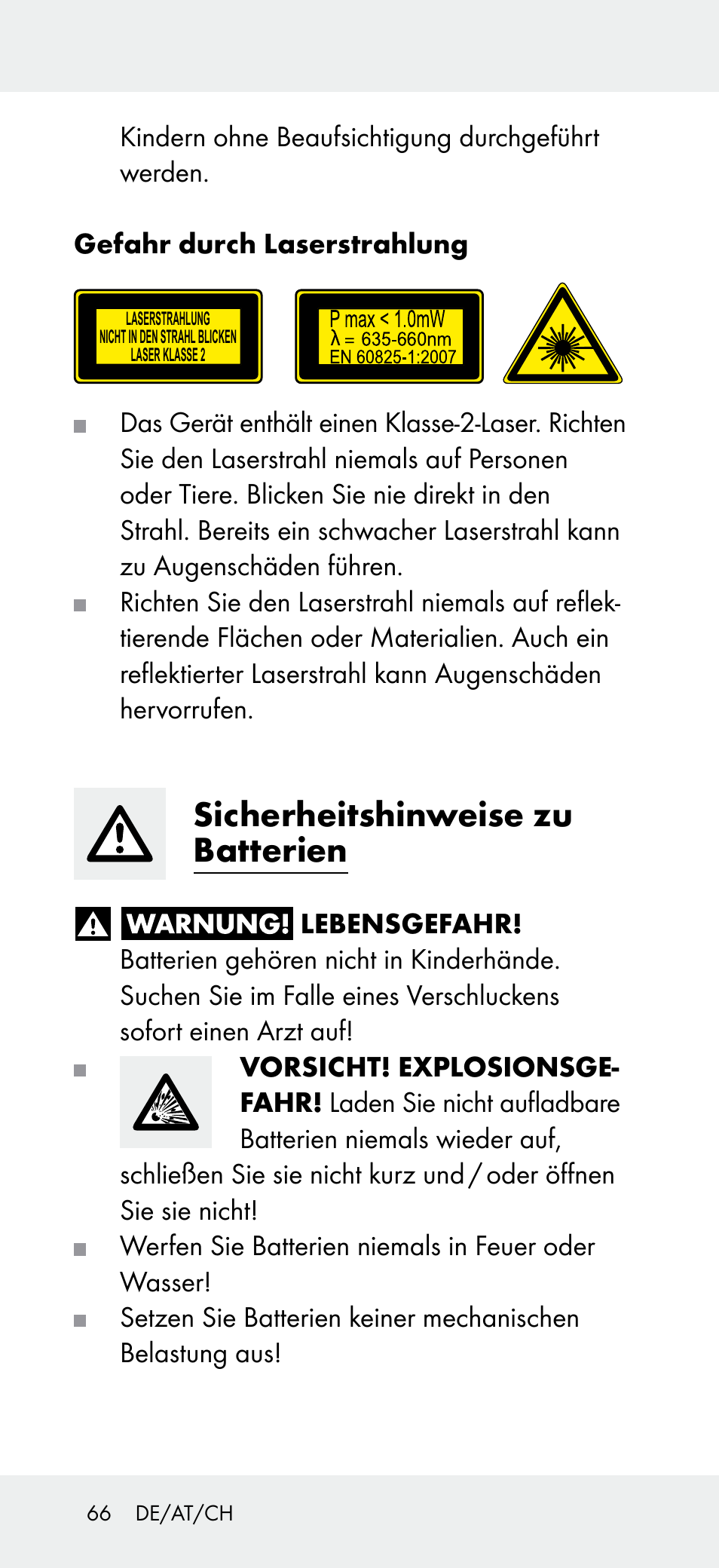 Sicherheitshinweise zu batterien | Powerfix Z31697A User Manual | Page 66 / 78