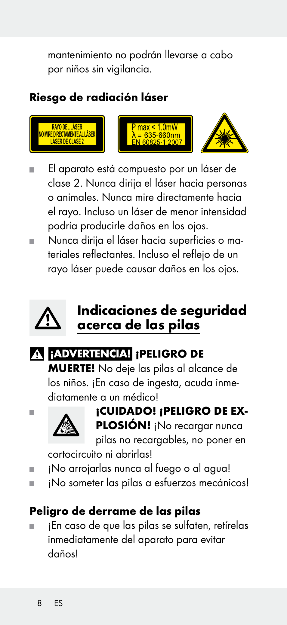 Indicaciones de seguridad acerca de las pilas | Powerfix Z31697A User Manual | Page 8 / 78