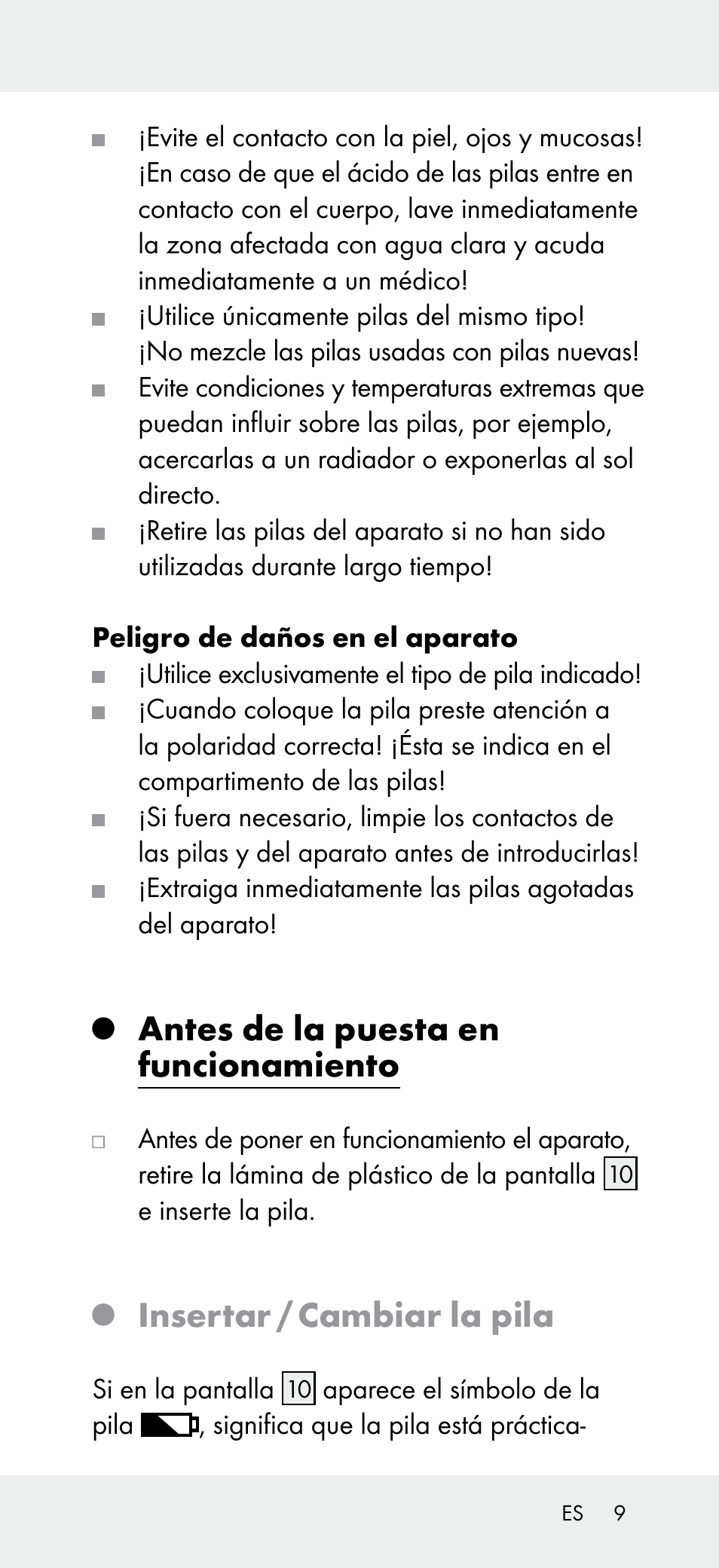 Antes de la puesta en funcionamiento, Insertar / cambiar la pila | Powerfix Z31697A User Manual | Page 9 / 78