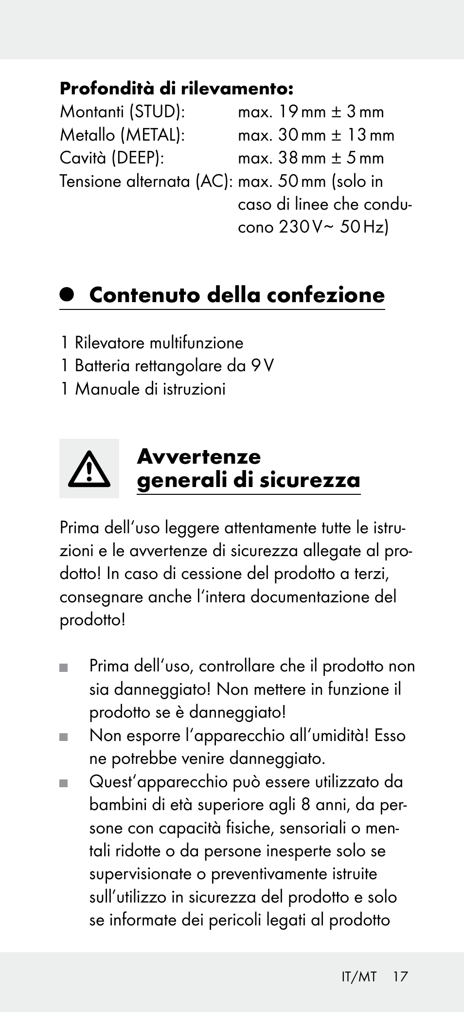 Contenuto della confezione, Avvertenze generali di sicurezza | Powerfix Z31697B User Manual | Page 17 / 55