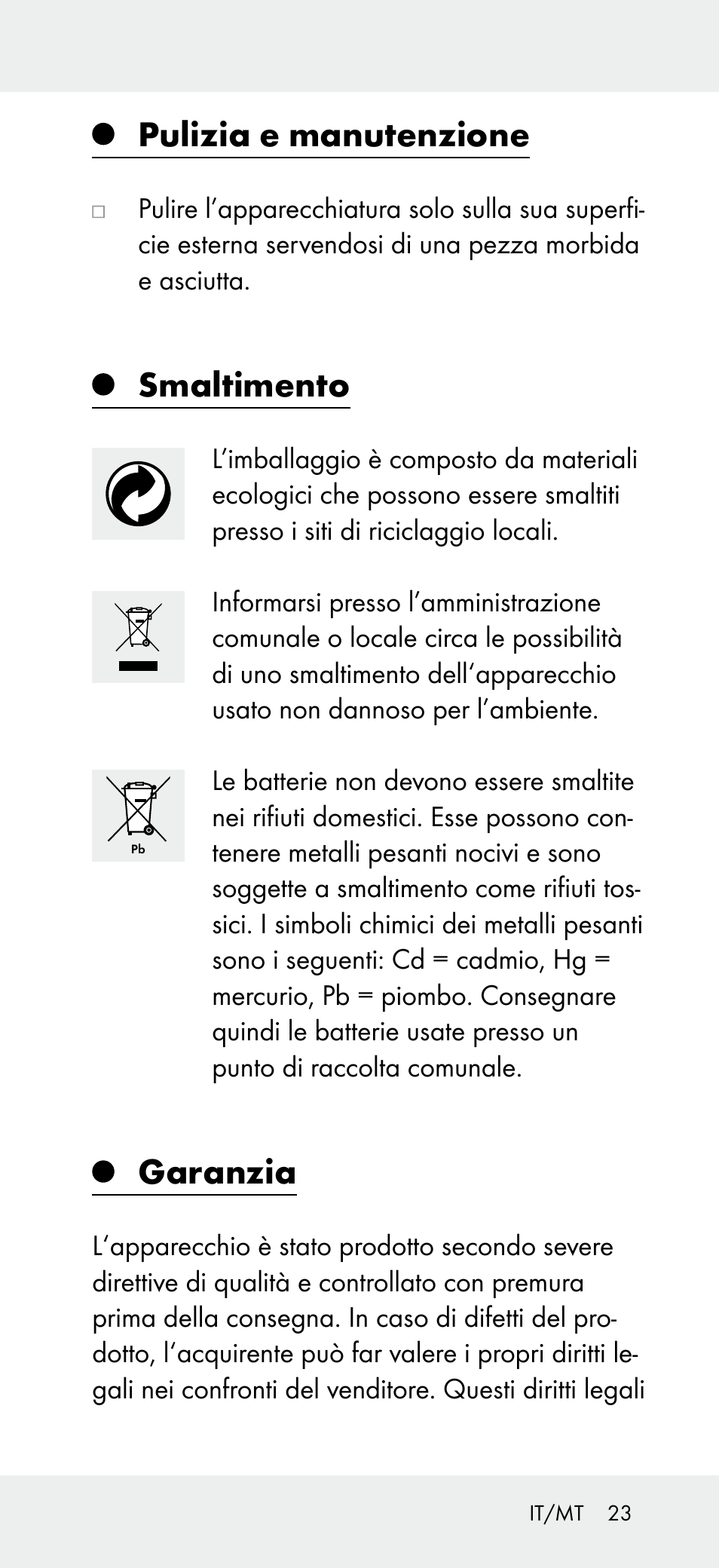 Pulizia e manutenzione, Smaltimento, Garanzia | Powerfix Z31697B User Manual | Page 23 / 55