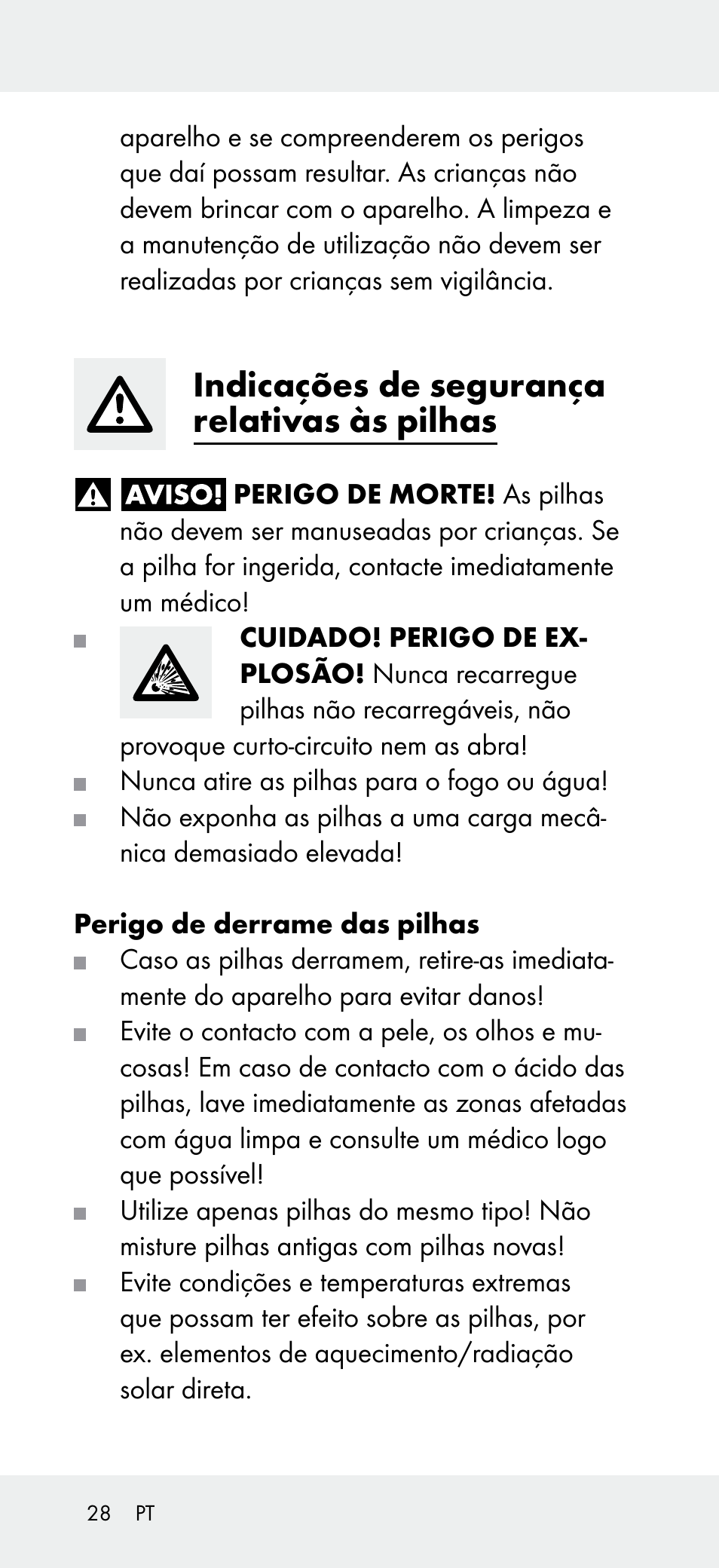 Indicações de segurança relativas às pilhas | Powerfix Z31697B User Manual | Page 28 / 55