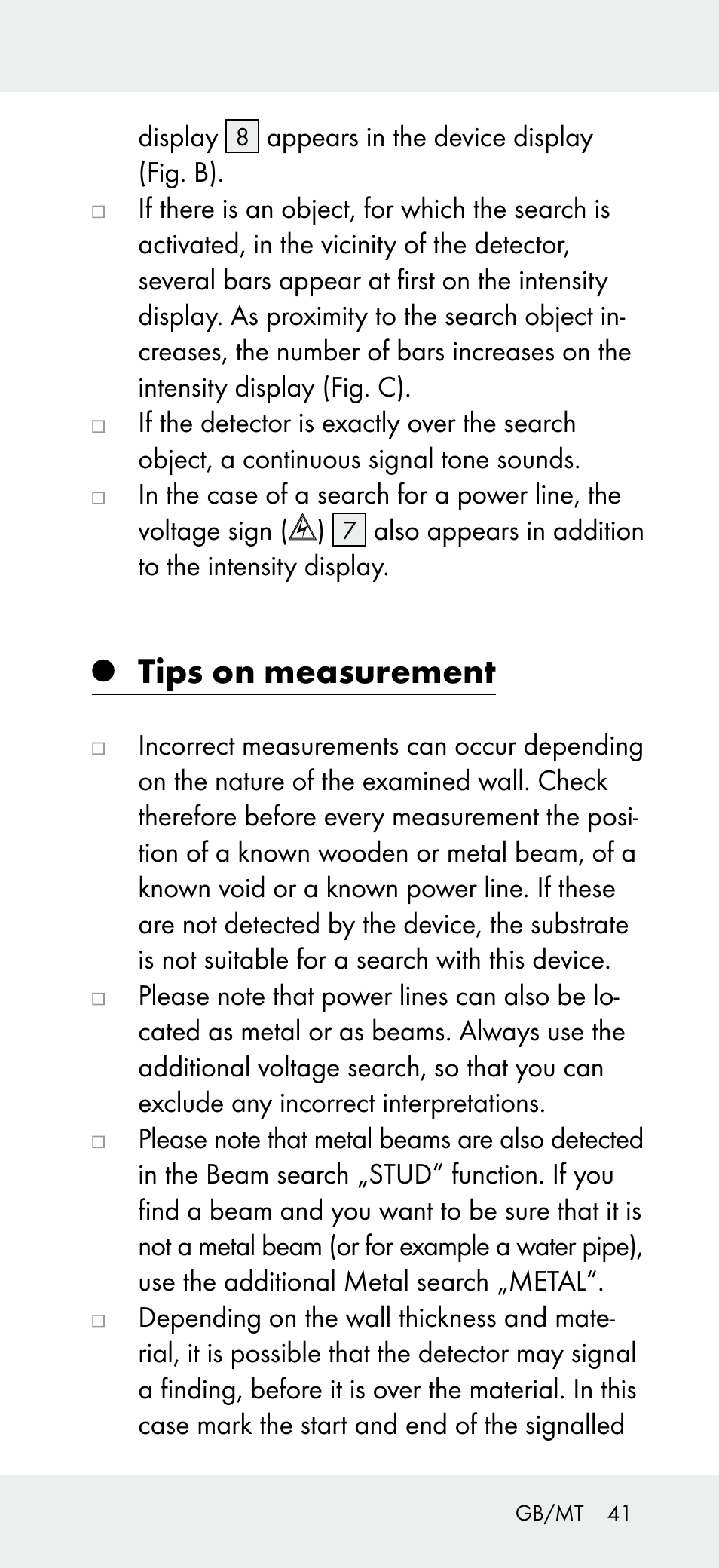 Tips on measurement | Powerfix Z31697B User Manual | Page 41 / 55