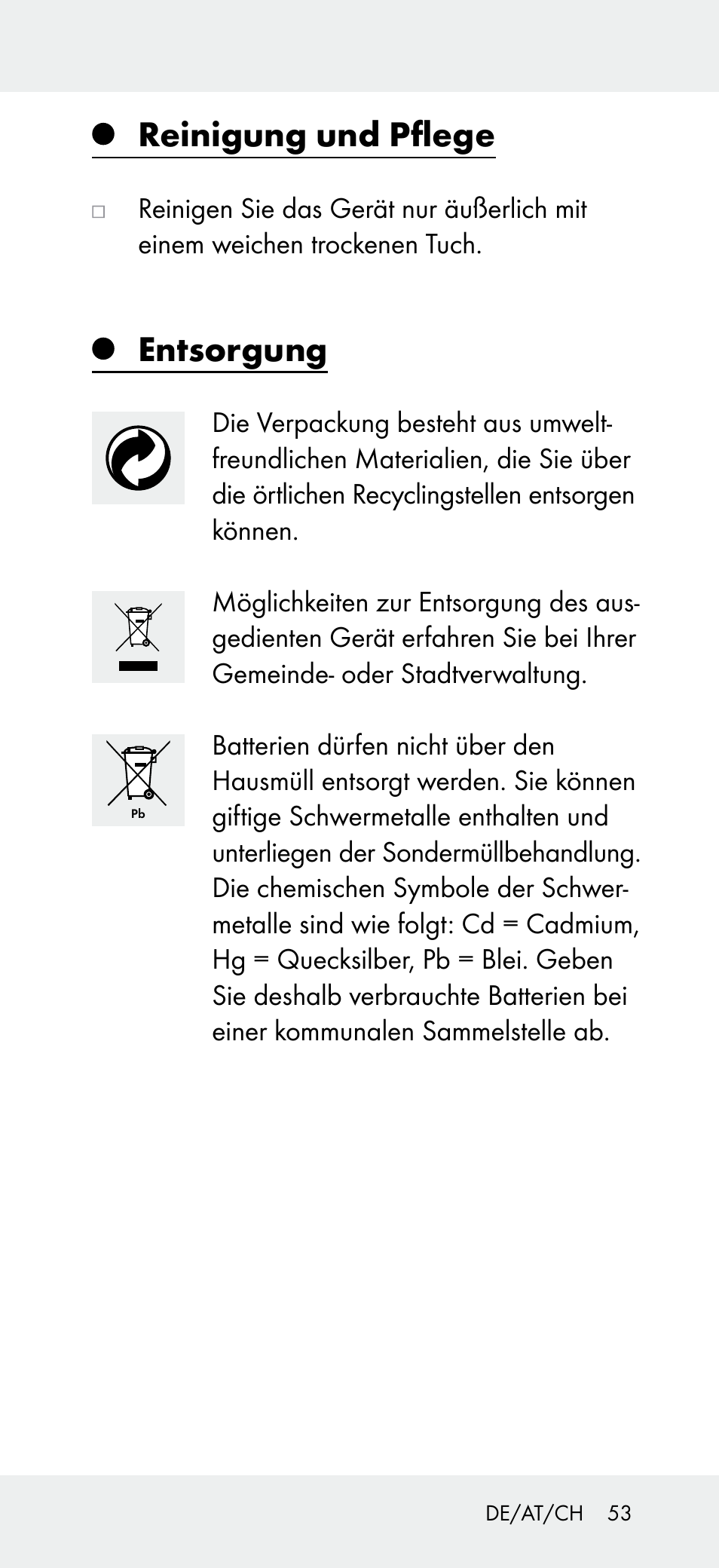 Reinigung und pflege, Entsorgung | Powerfix Z31697B User Manual | Page 53 / 55