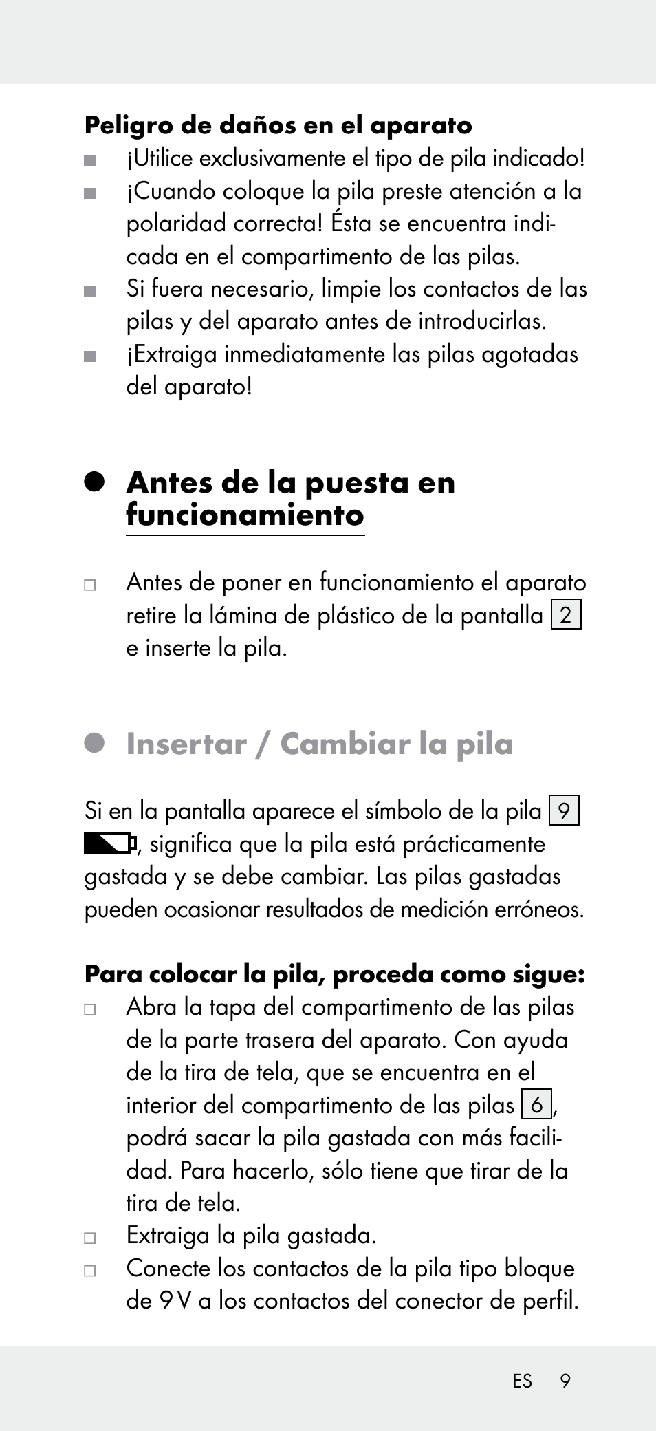 Antes de la puesta en funcionamiento, Insertar / cambiar la pila | Powerfix Z31697B User Manual | Page 9 / 55