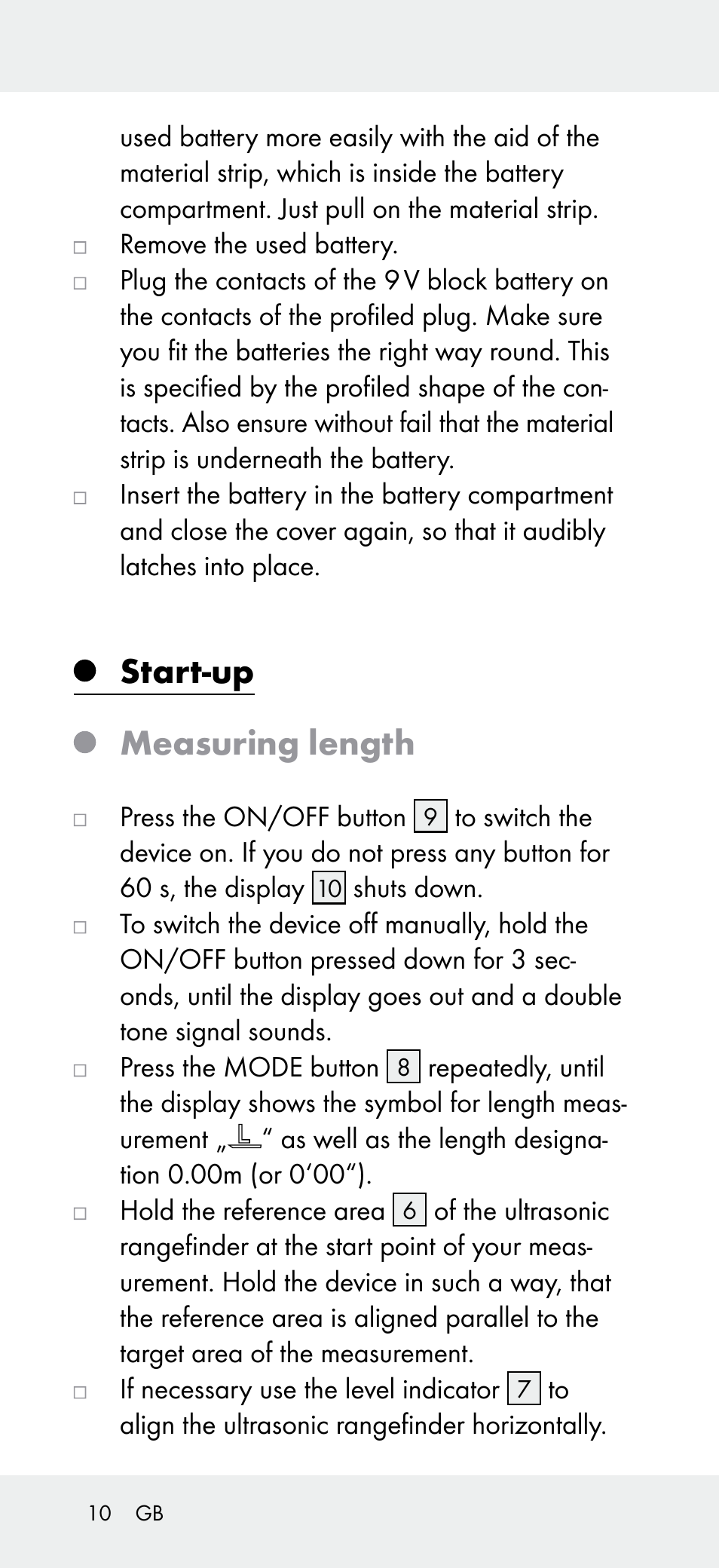 Start-up, Measuring length | Powerfix Z31697A User Manual | Page 10 / 105