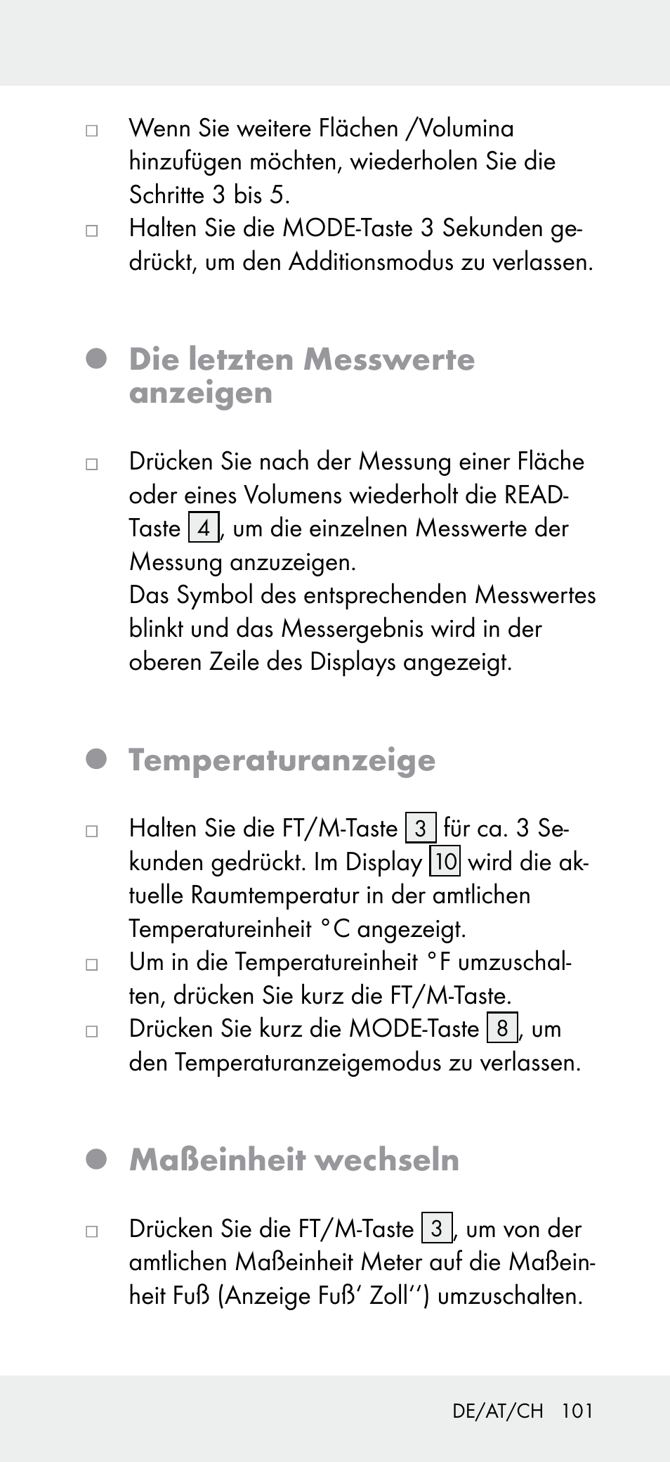 Die letzten messwerte anzeigen, Temperaturanzeige, Maßeinheit wechseln | Powerfix Z31697A User Manual | Page 101 / 105