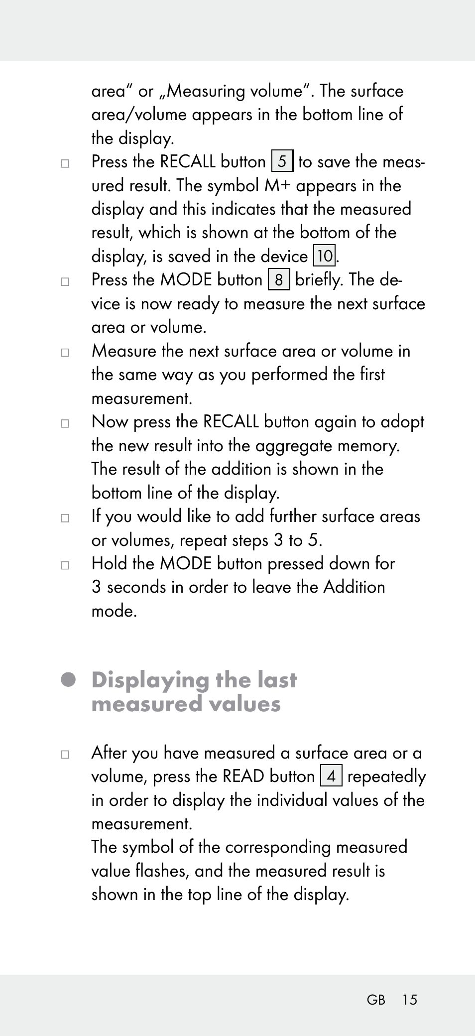 Displaying the last measured values | Powerfix Z31697A User Manual | Page 15 / 105