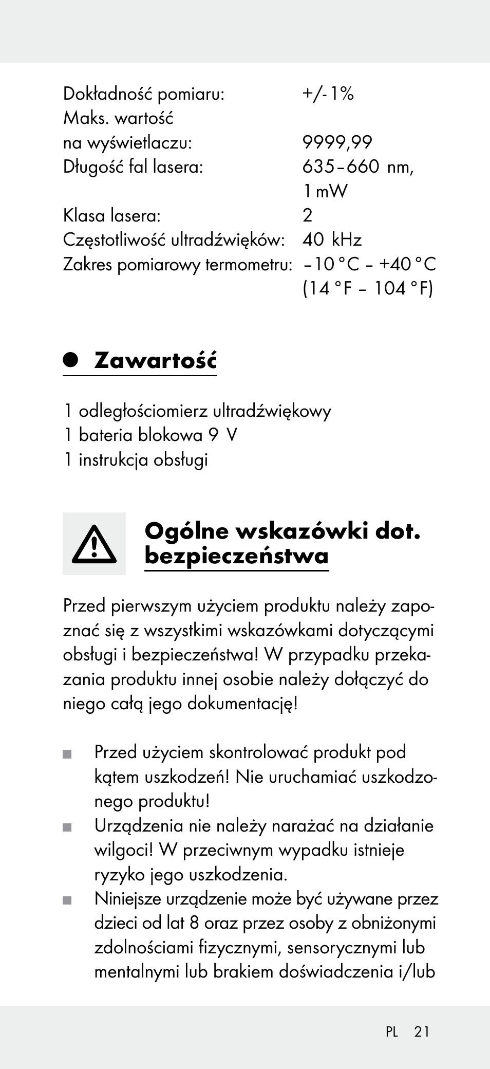 Zawartość, Ogólne wskazówki dot. bezpieczeństwa | Powerfix Z31697A User Manual | Page 21 / 105