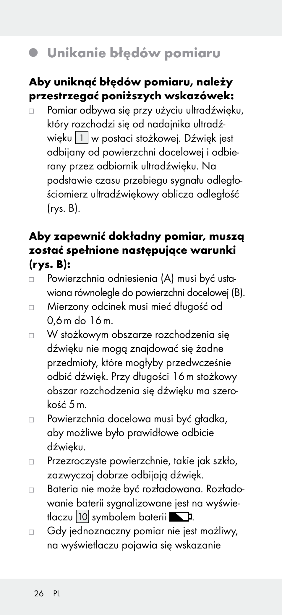 Unikanie błędów pomiaru | Powerfix Z31697A User Manual | Page 26 / 105