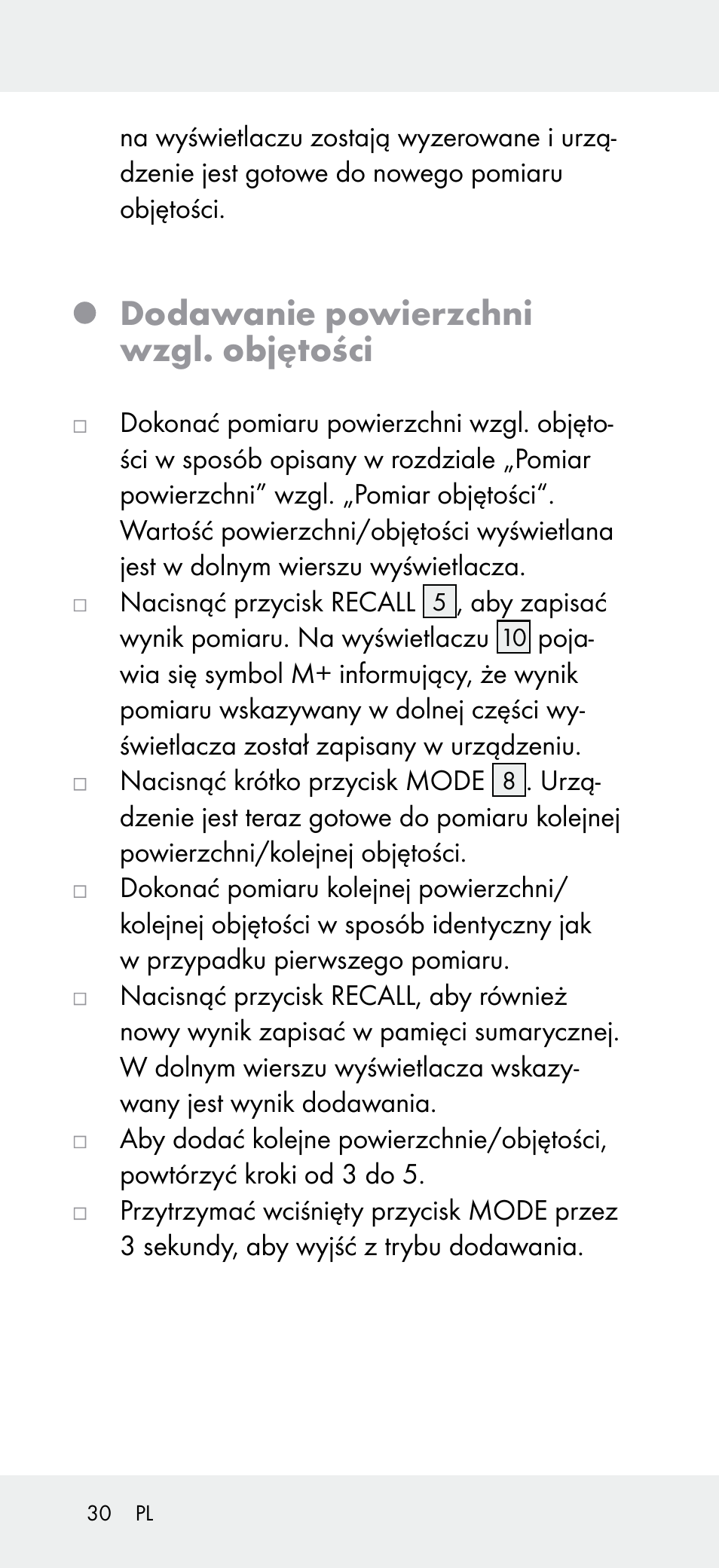 Dodawanie powierzchni wzgl. objętości | Powerfix Z31697A User Manual | Page 30 / 105