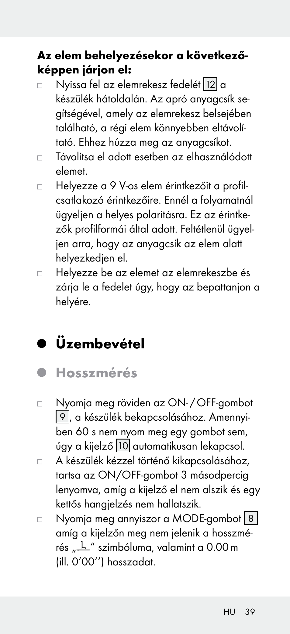 Üzembevétel, Hosszmérés | Powerfix Z31697A User Manual | Page 39 / 105