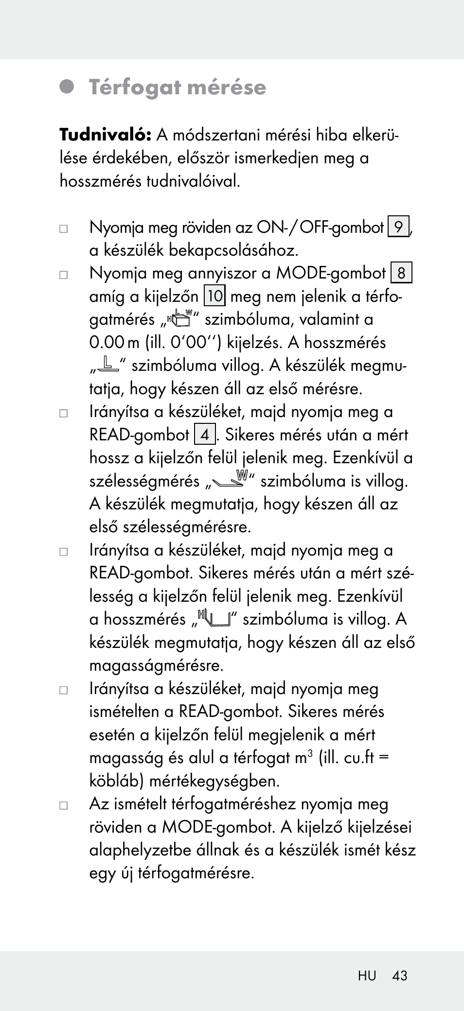 Térfogat mérése | Powerfix Z31697A User Manual | Page 43 / 105