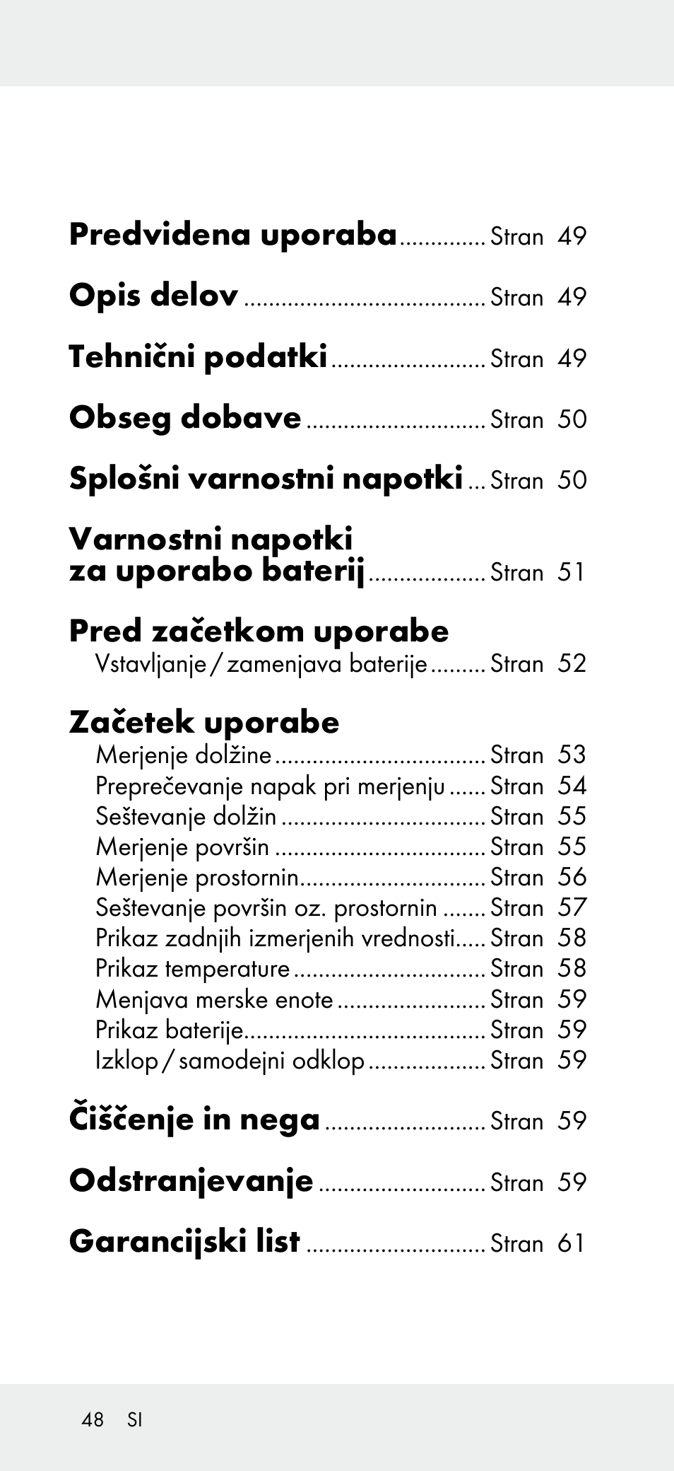 Predvidena uporaba, Opis delov, Tehnični podatki | Obseg dobave, Splošni varnostni napotki, Varnostni napotki za uporabo baterij, Pred začetkom uporabe, Začetek uporabe, Čiščenje in nega, Odstranjevanje | Powerfix Z31697A User Manual | Page 48 / 105