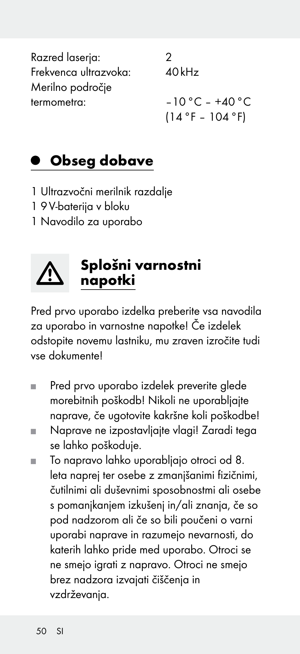 Obseg dobave, Splošni varnostni napotki | Powerfix Z31697A User Manual | Page 50 / 105