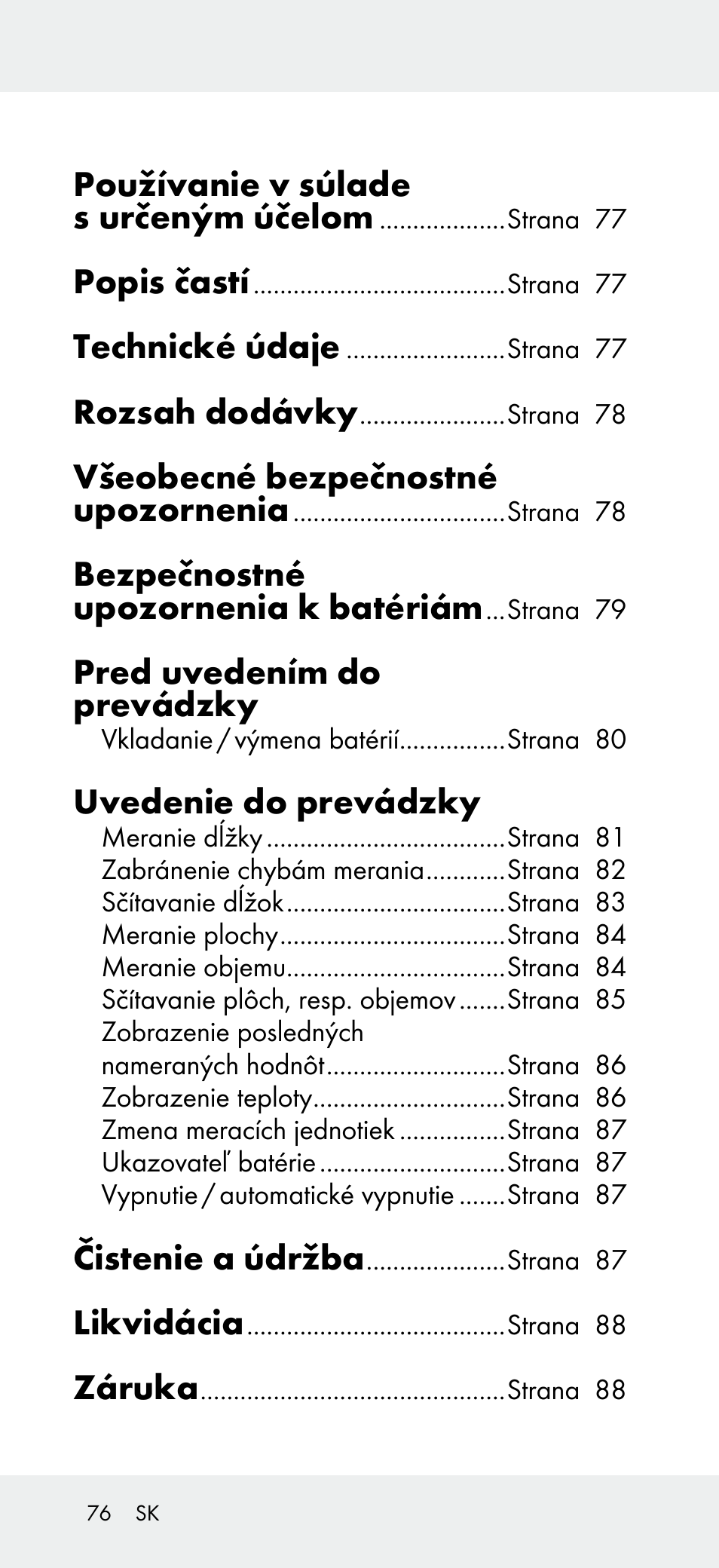 Používanie v súlade s určeným účelom, Popis častí, Technické údaje | Rozsah dodávky, Všeobecné bezpečnostné upozornenia, Bezpečnostné upozornenia k batériám, Pred uvedením do prevádzky, Uvedenie do prevádzky, Čistenie a údržba, Likvidácia | Powerfix Z31697A User Manual | Page 76 / 105