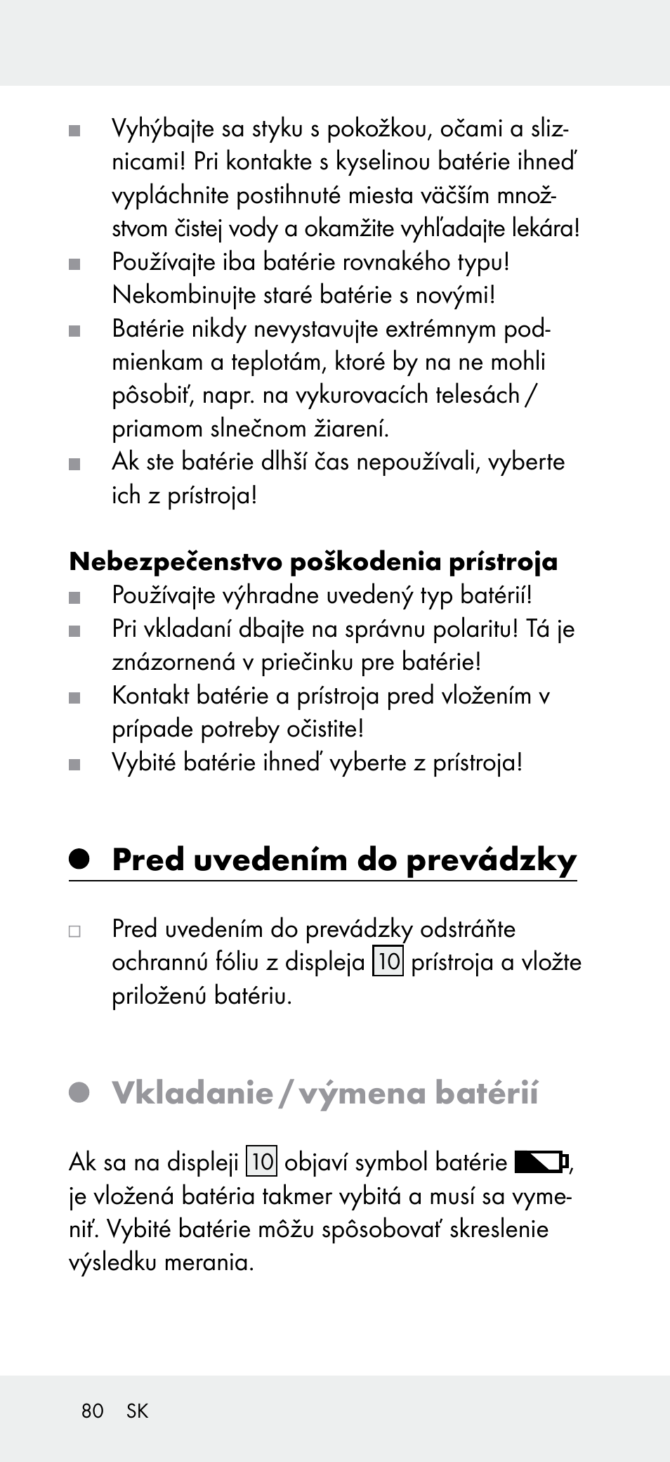 Pred uvedením do prevádzky, Vkladanie / výmena batérií | Powerfix Z31697A User Manual | Page 80 / 105