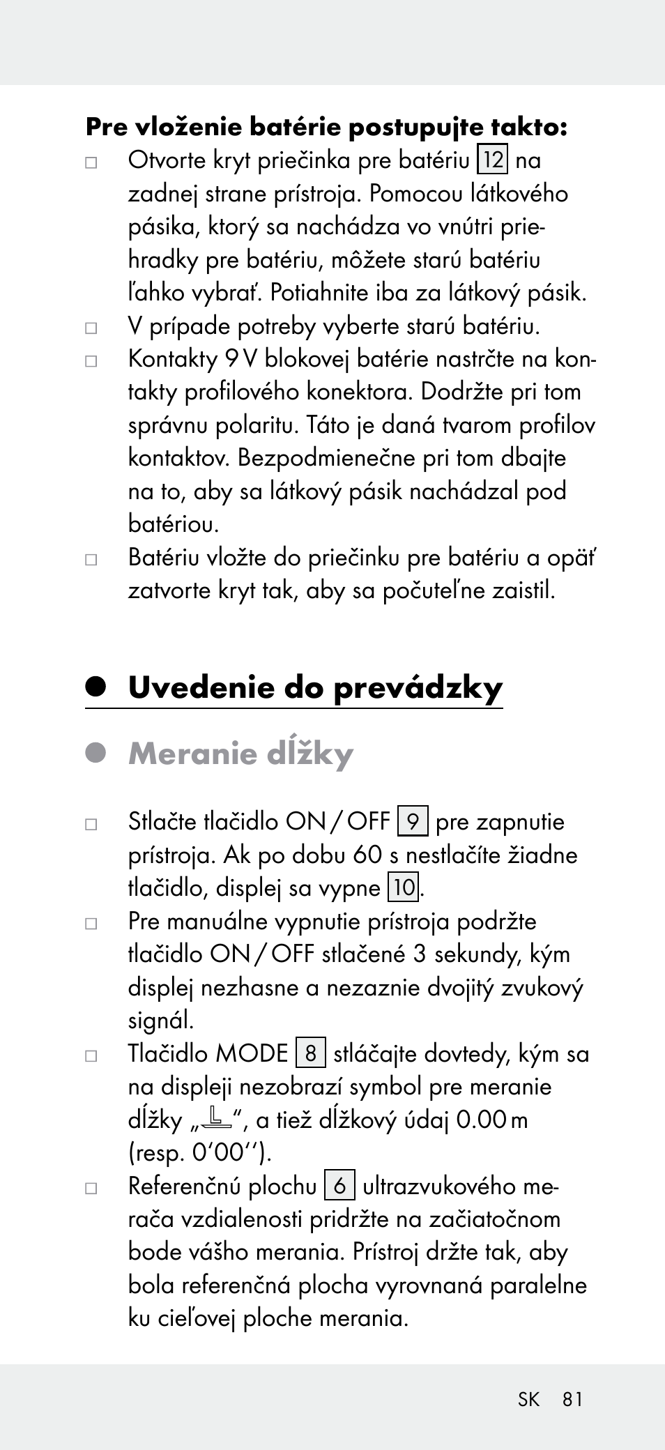 Uvedenie do prevádzky, Meranie dĺžky | Powerfix Z31697A User Manual | Page 81 / 105