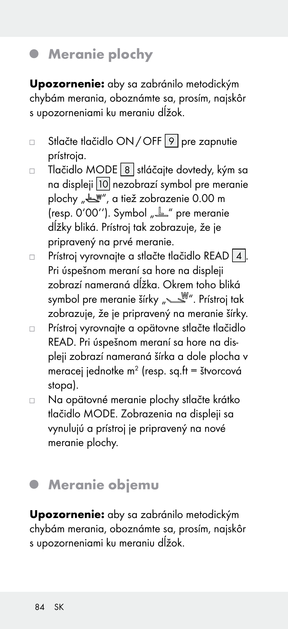 Meranie plochy, Meranie objemu | Powerfix Z31697A User Manual | Page 84 / 105