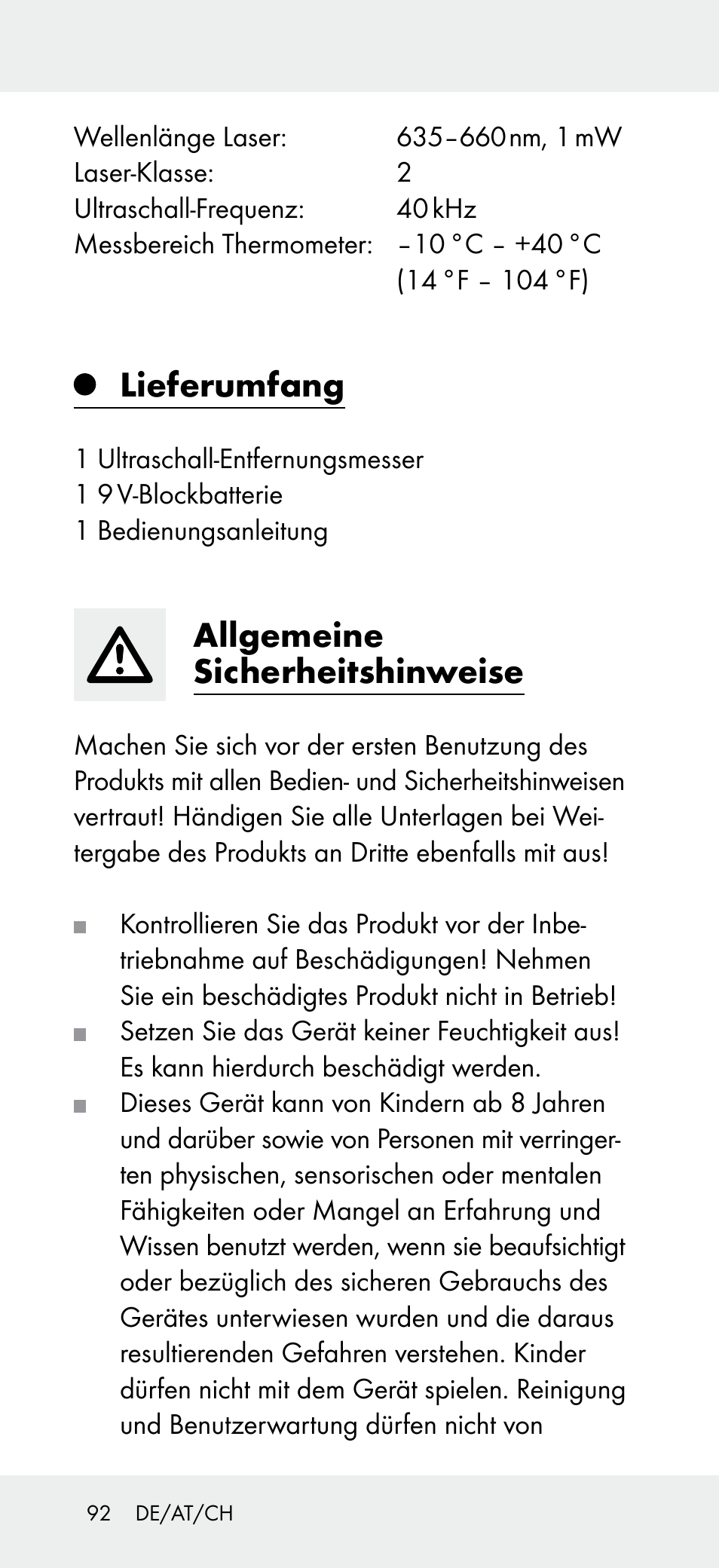 Lieferumfang, Allgemeine sicherheitshinweise | Powerfix Z31697A User Manual | Page 92 / 105