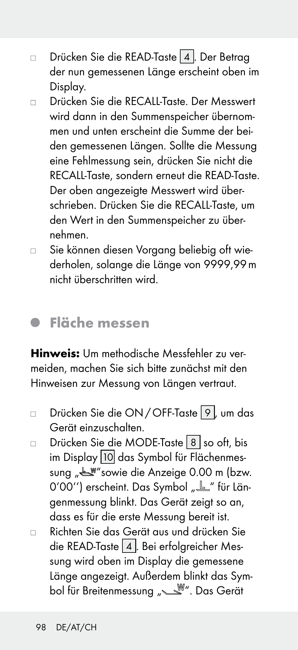 Fläche messen | Powerfix Z31697A User Manual | Page 98 / 105