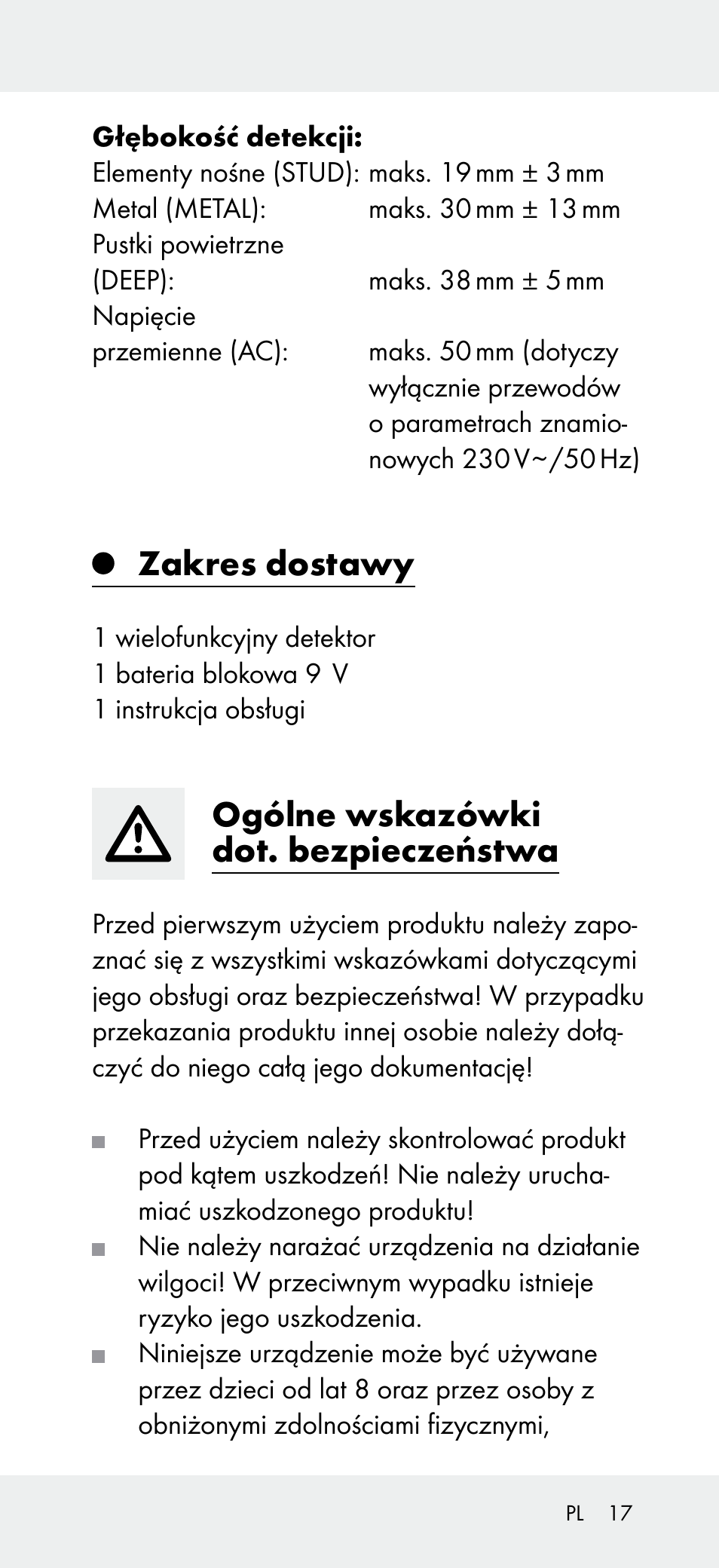 Zakres dostawy, Ogólne wskazówki dot. bezpieczeństwa | Powerfix Z31697B User Manual | Page 17 / 77