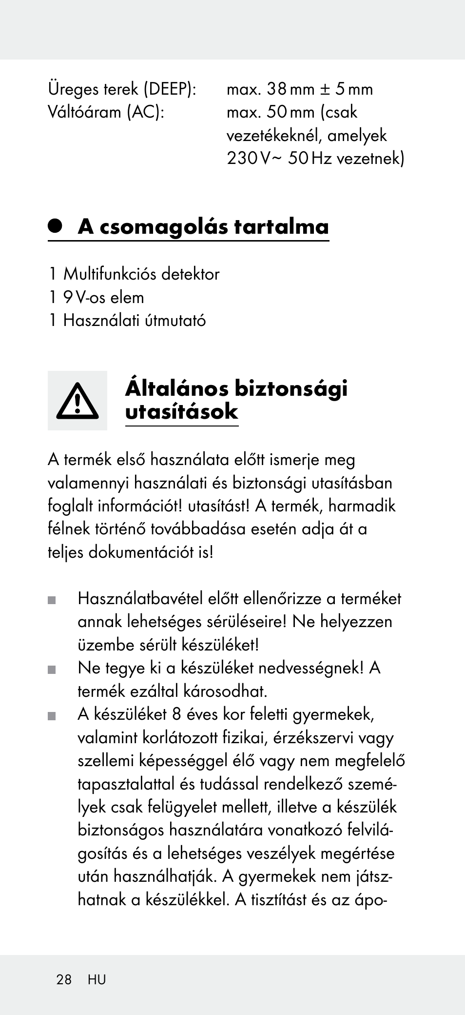 A csomagolás tartalma, Általános biztonsági utasítások | Powerfix Z31697B User Manual | Page 28 / 77
