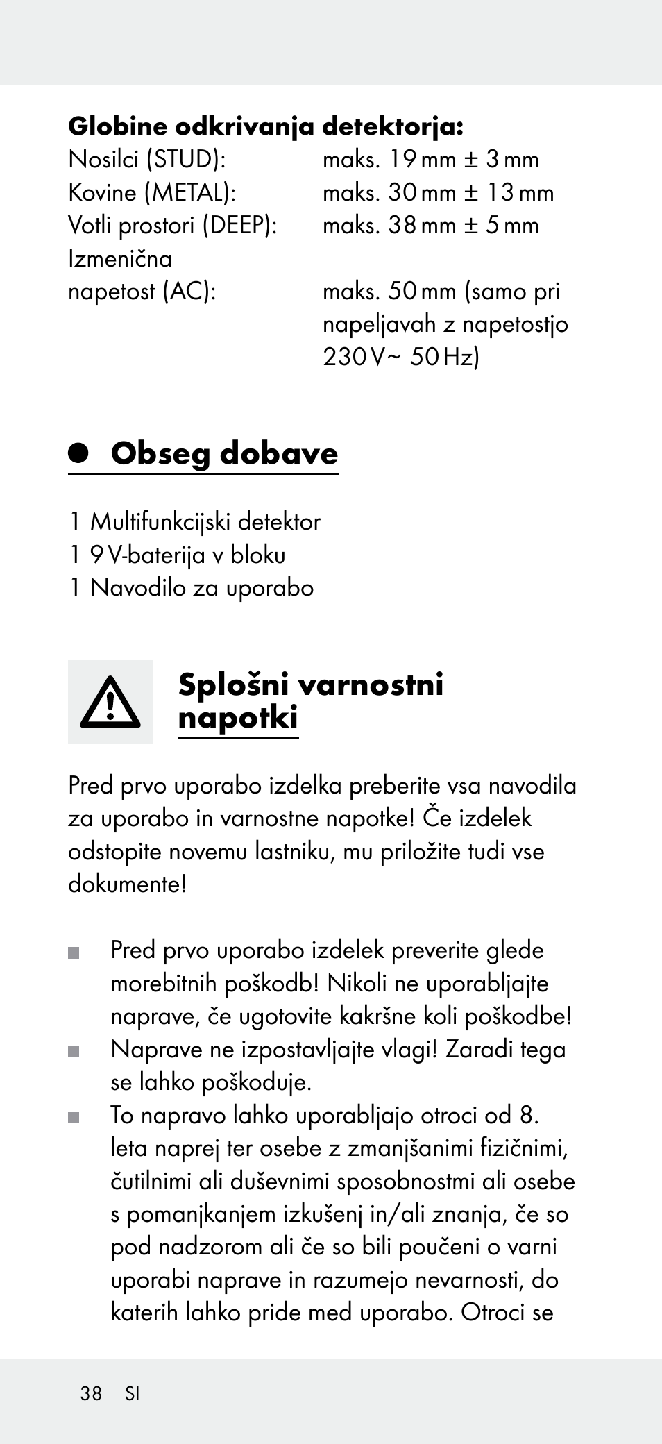 Obseg dobave, Splošni varnostni napotki | Powerfix Z31697B User Manual | Page 38 / 77