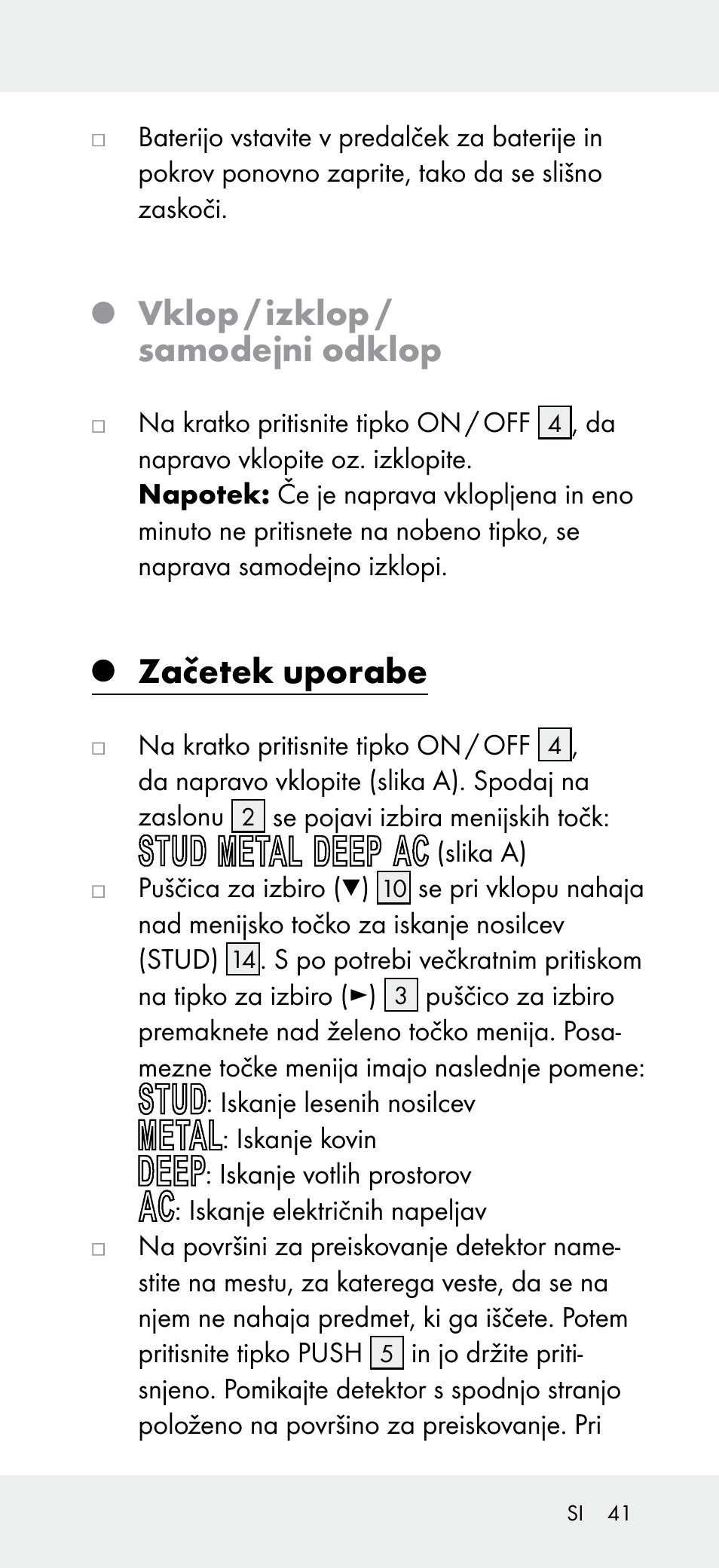 Vklop / izklop / samodejni odklop, Začetek uporabe | Powerfix Z31697B User Manual | Page 41 / 77