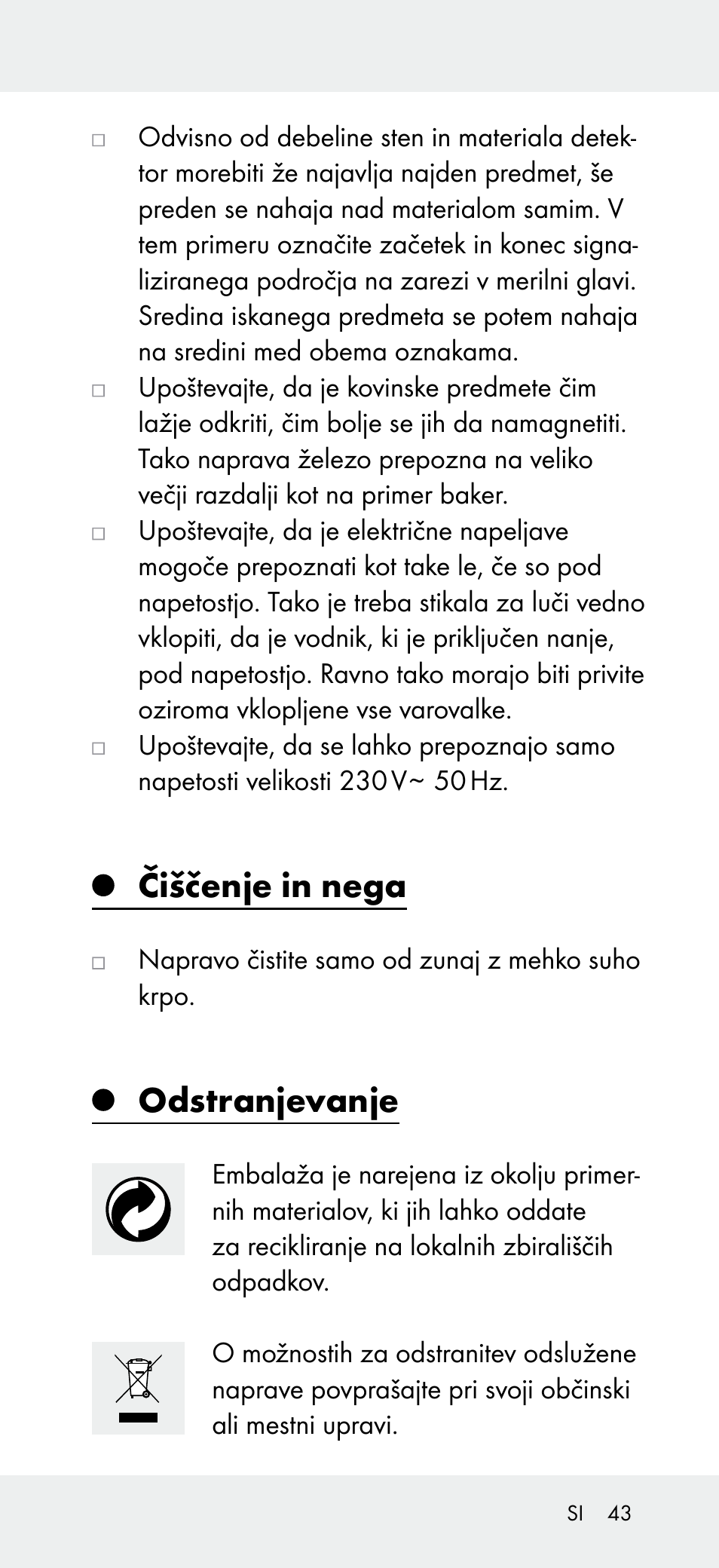Čiščenje in nega, Odstranjevanje | Powerfix Z31697B User Manual | Page 43 / 77