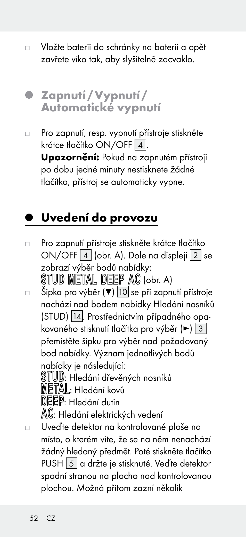 Zapnutí / vypnutí / automatické vypnutí, Uvedení do provozu | Powerfix Z31697B User Manual | Page 52 / 77