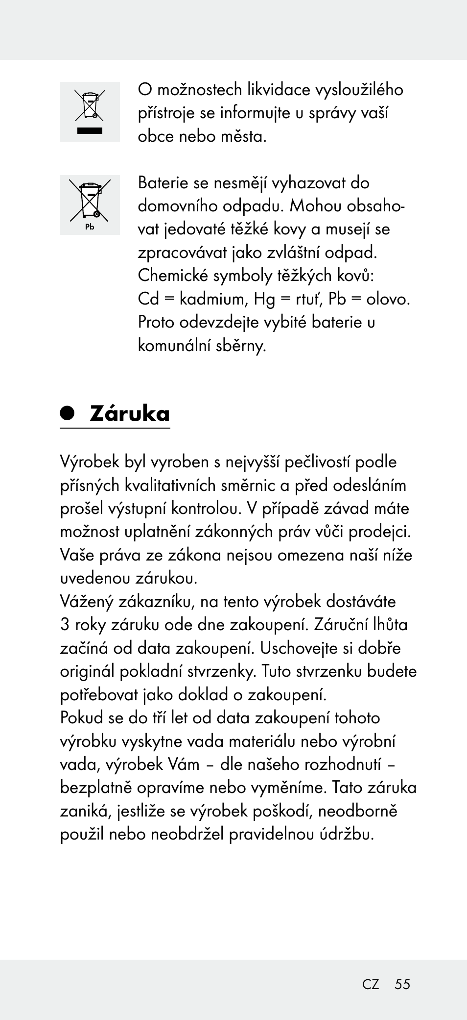 Záruka | Powerfix Z31697B User Manual | Page 55 / 77