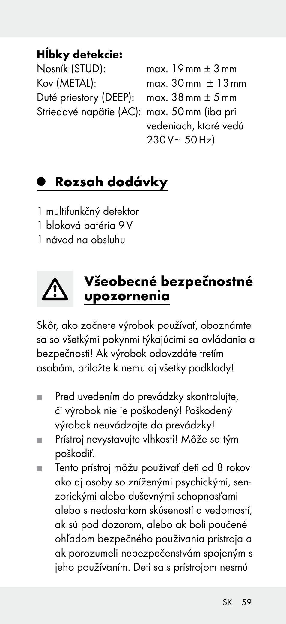 Rozsah dodávky, Všeobecné bezpečnostné upozornenia | Powerfix Z31697B User Manual | Page 59 / 77