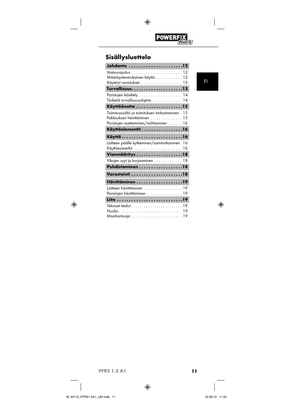 Sisällysluettelo | Powerfix PFRS 1.5 A1 User Manual | Page 14 / 74