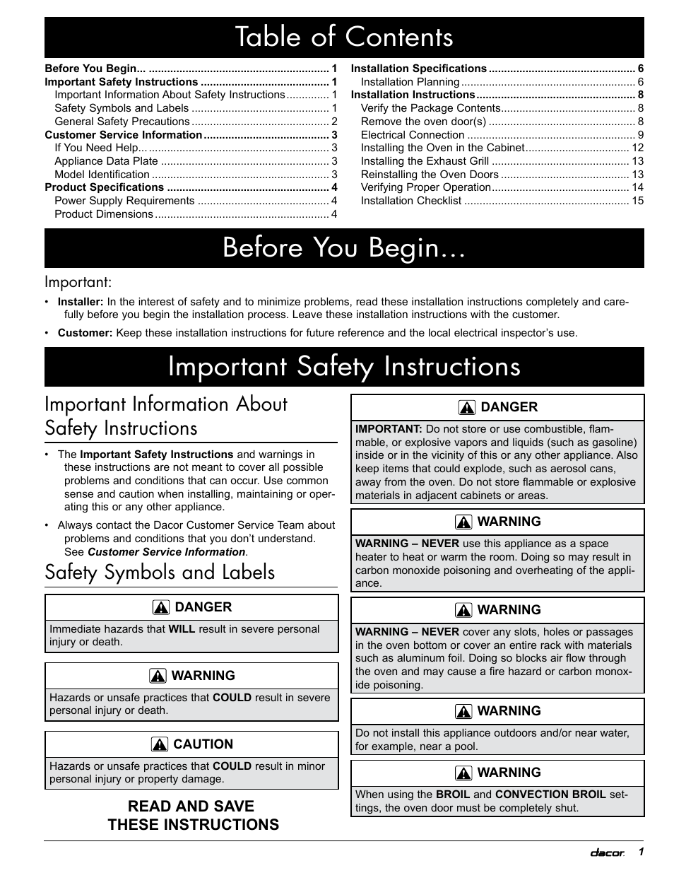 Dacor EOR User Manual | Page 3 / 20